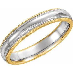 14K Yellow/White/Yellow 4 mm Half-Round Band with Double Milgrain Size 10