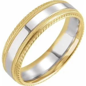 14K Yellow/White/Yellow 6 mm Rope Edge Band with Milgrain Size 10.5