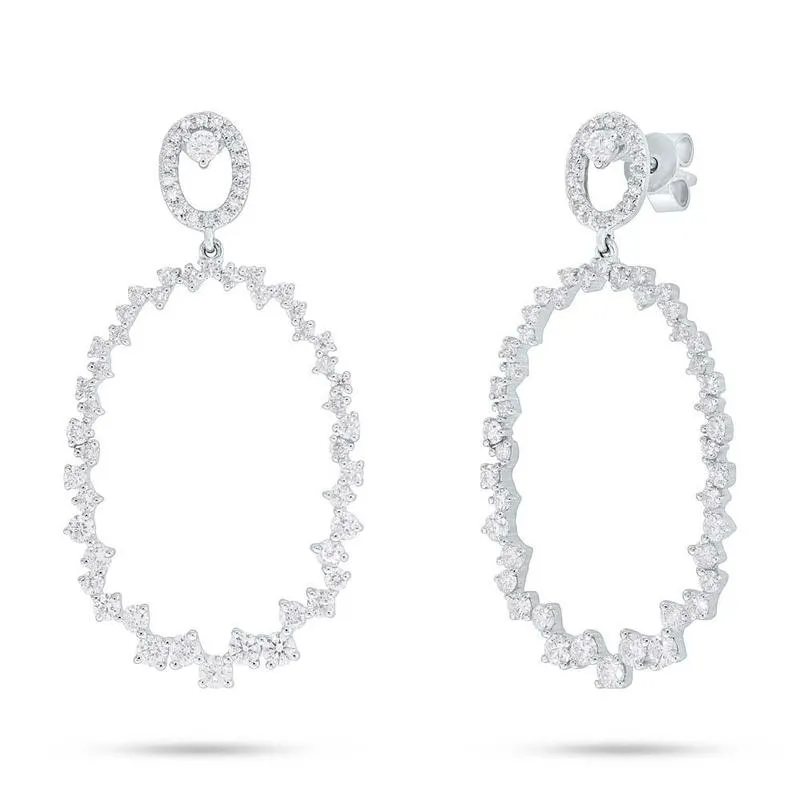 14kt White Gold Diamond Circle Drop Earrings, 1.45TCW
