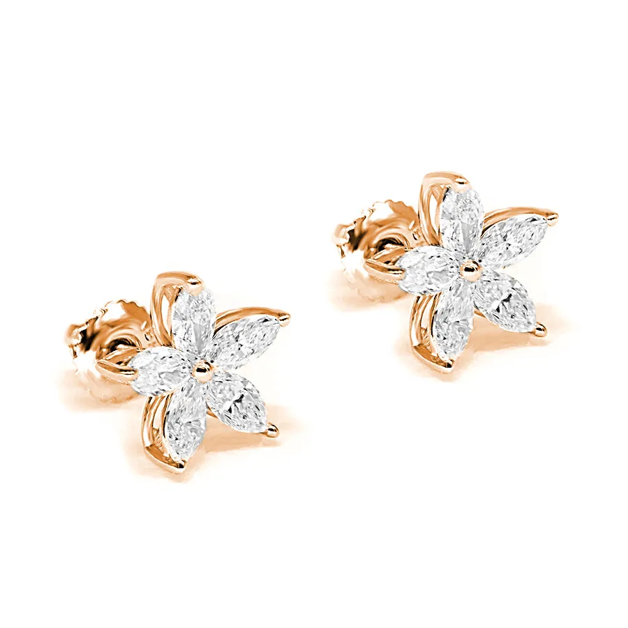 1.50 ctw Marquise Cut Diamond Flower Earrings