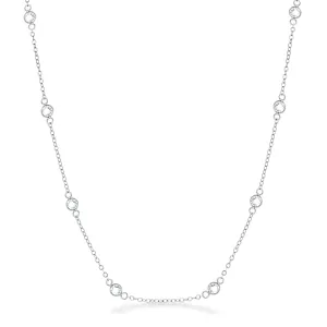 16 Rhodium Plated Clear CZ Round Bezel Saturn Necklace