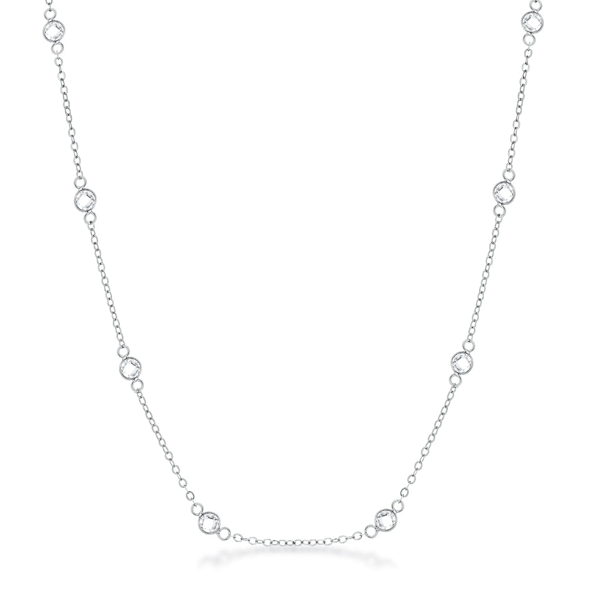 16 Rhodium Plated Clear CZ Round Bezel Saturn Necklace