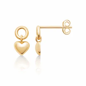 18ct Yellow Gold Plated Heart Drop Stud Earrings