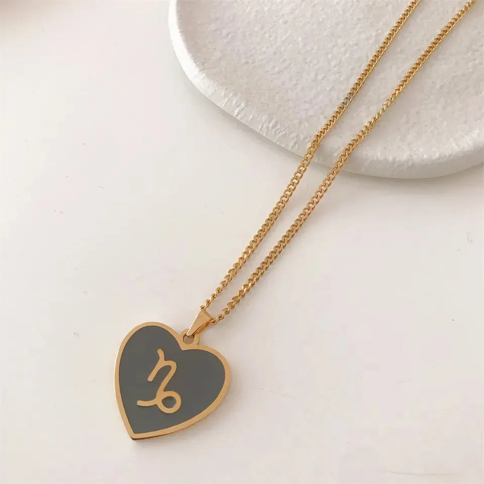 18K Gold Zodiac Heart Pendant Necklaces