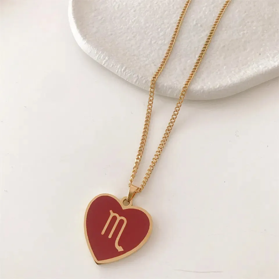 18K Gold Zodiac Heart Pendant Necklaces