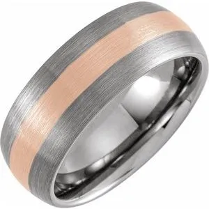 18K Rose Gold PVD Tungsten 8 mm Half Round Band Size 9.5
