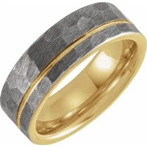 18K Yellow Gold PVD Tungsten 8 mm Grooved Band Size 9 with Hammer Finish