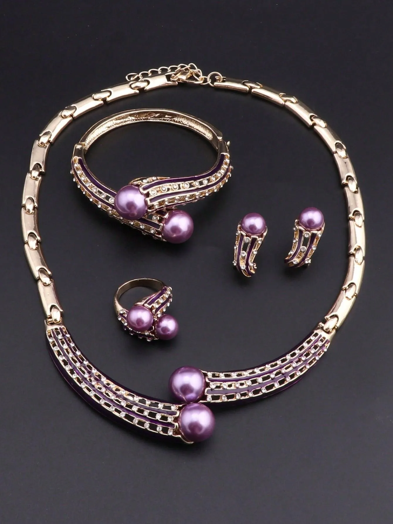 1set Simple Golden Plated Crystal