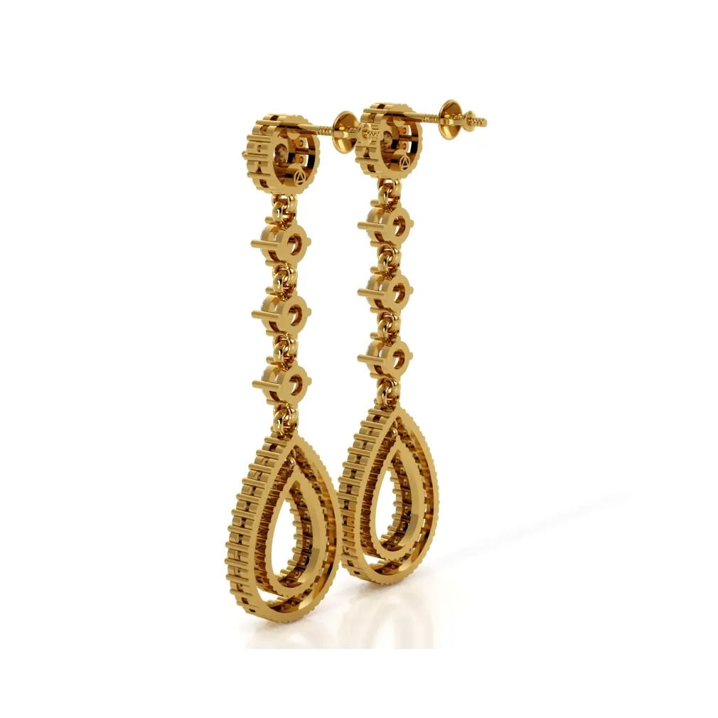 2.0 ctw. Round Diamond Drop Earrings With Double Teardrop Dangle