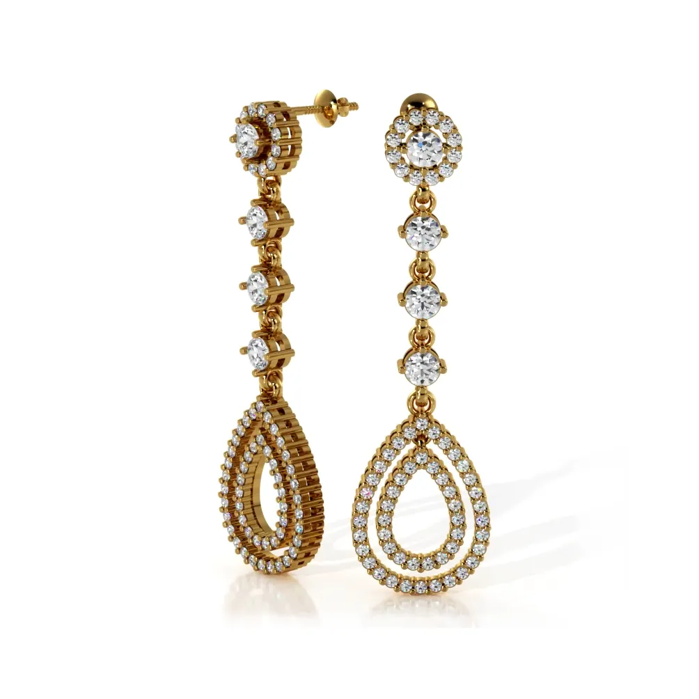 2.0 ctw. Round Diamond Drop Earrings With Double Teardrop Dangle