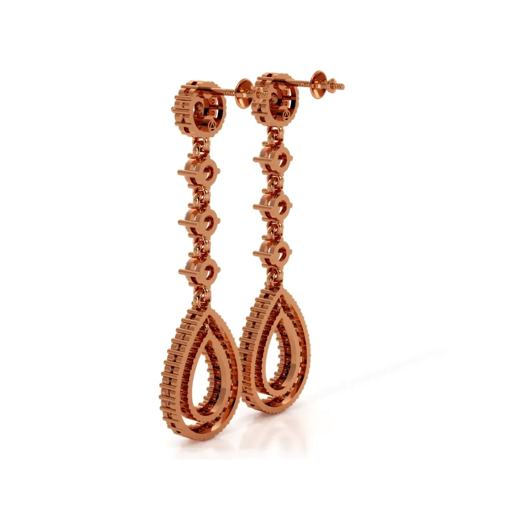 2.0 ctw. Round Diamond Drop Earrings With Double Teardrop Dangle
