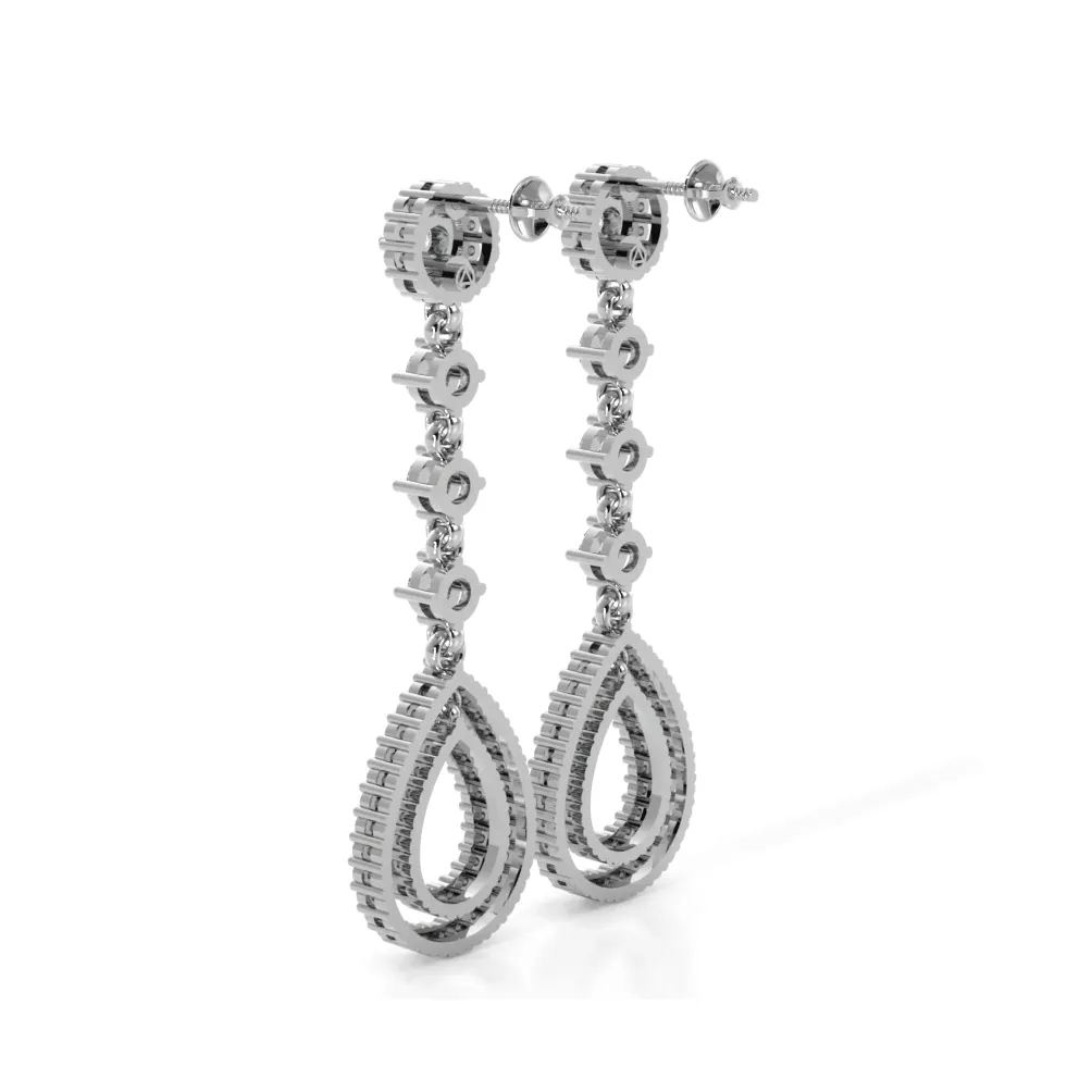 2.0 ctw. Round Diamond Drop Earrings With Double Teardrop Dangle