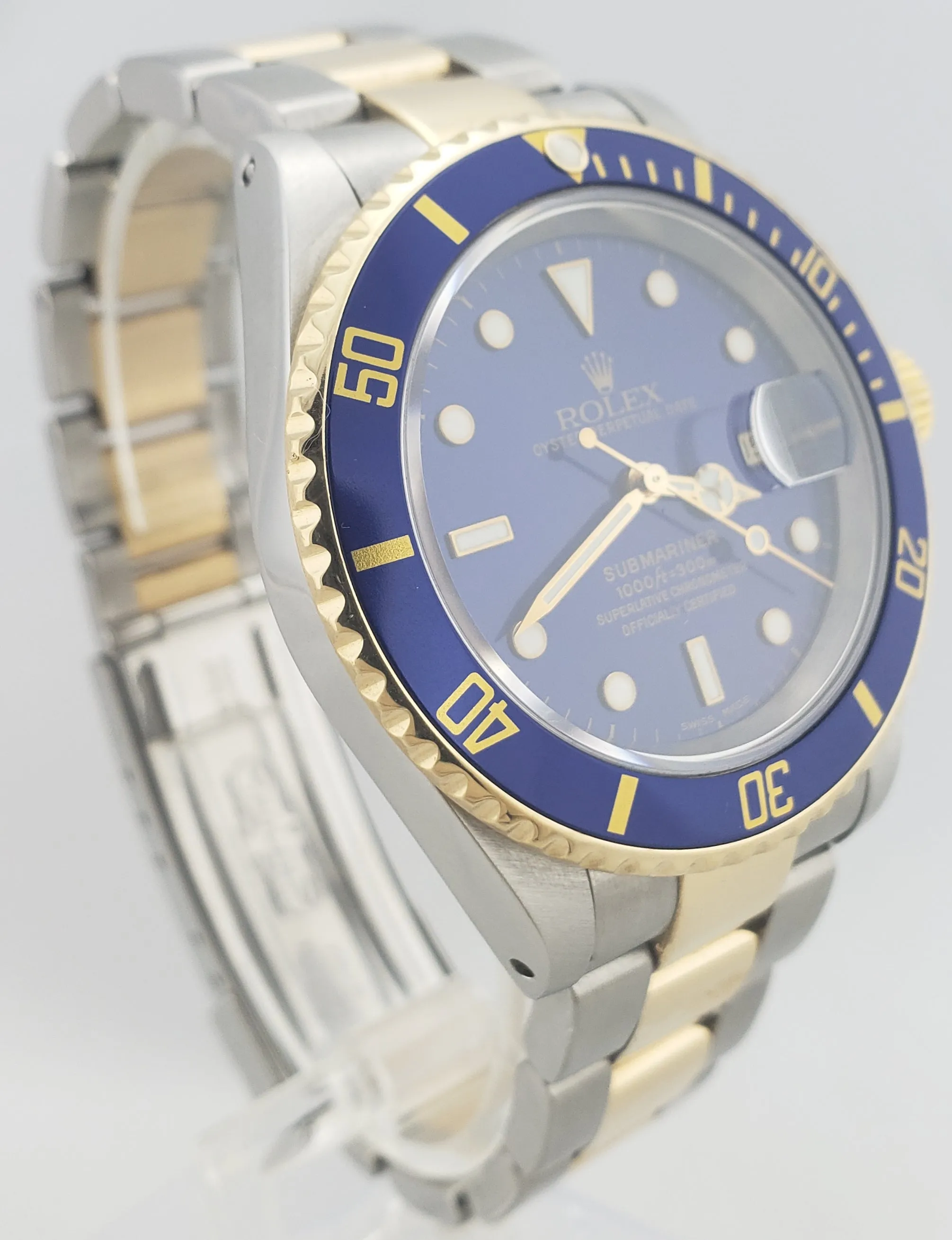 2000 Rolex Submariner 16613 Two-Tone GOLD BUCKLE Blue Dive 40mm Watch SEL B P