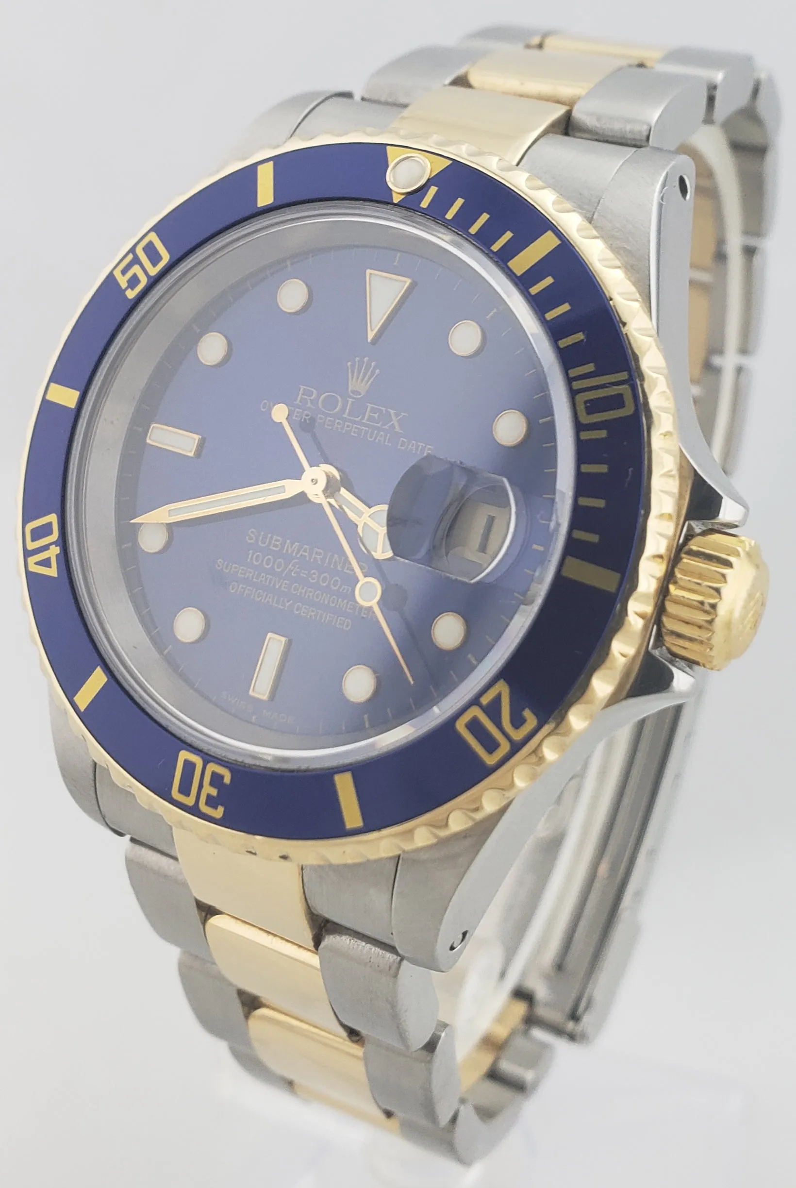 2000 Rolex Submariner 16613 Two-Tone GOLD BUCKLE Blue Dive 40mm Watch SEL B P