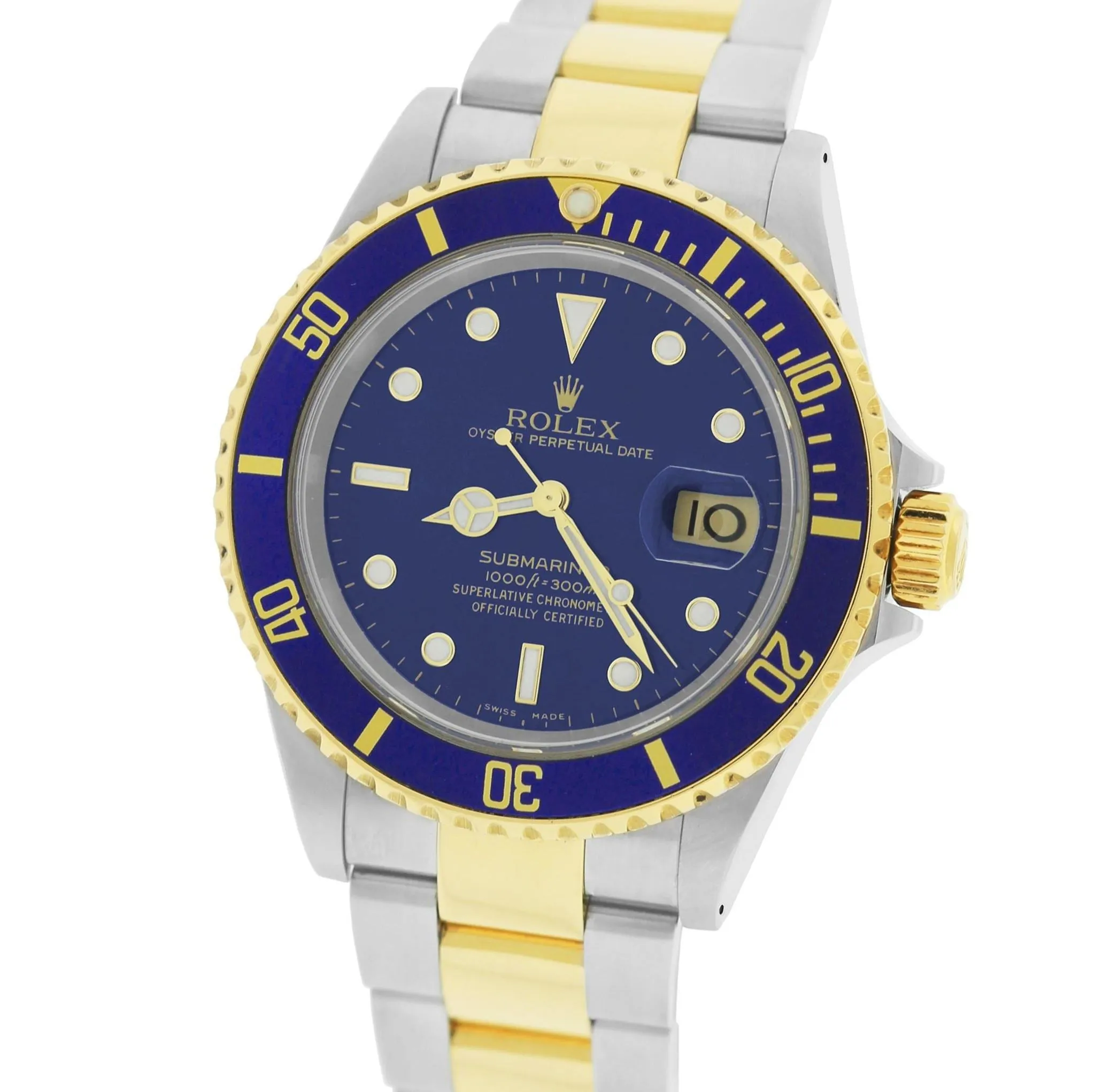 2000 Rolex Submariner 16613 Two-Tone GOLD BUCKLE Blue Dive 40mm Watch SEL B P