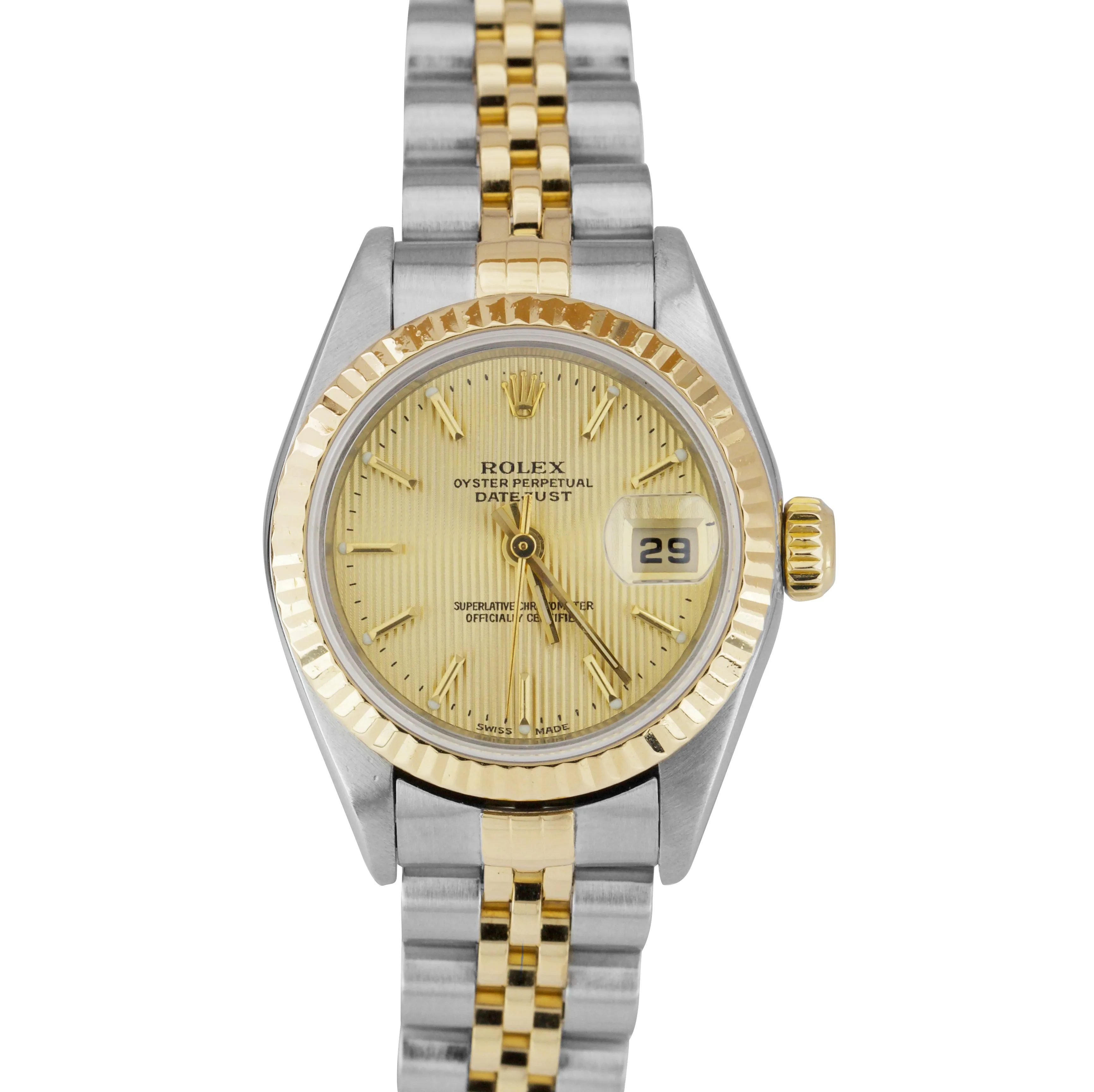 2001 Ladies Rolex DateJust 26mm Tapestry NO HOLES Two Tone Jubilee Watch 79173