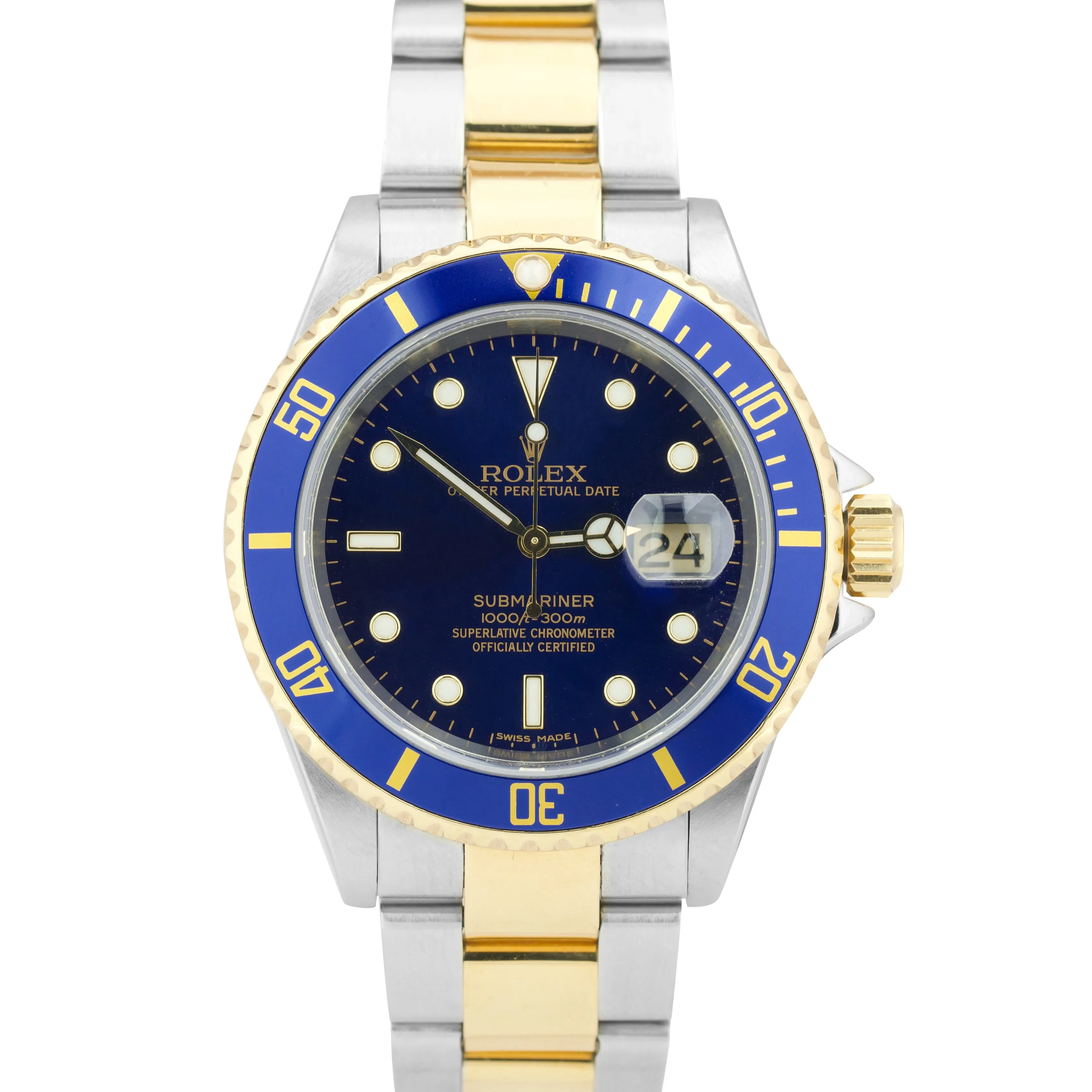 2007 Rolex Submariner Two-Tone Gold NO HOLES Blue Stainless 40mm Watch 16613 B P