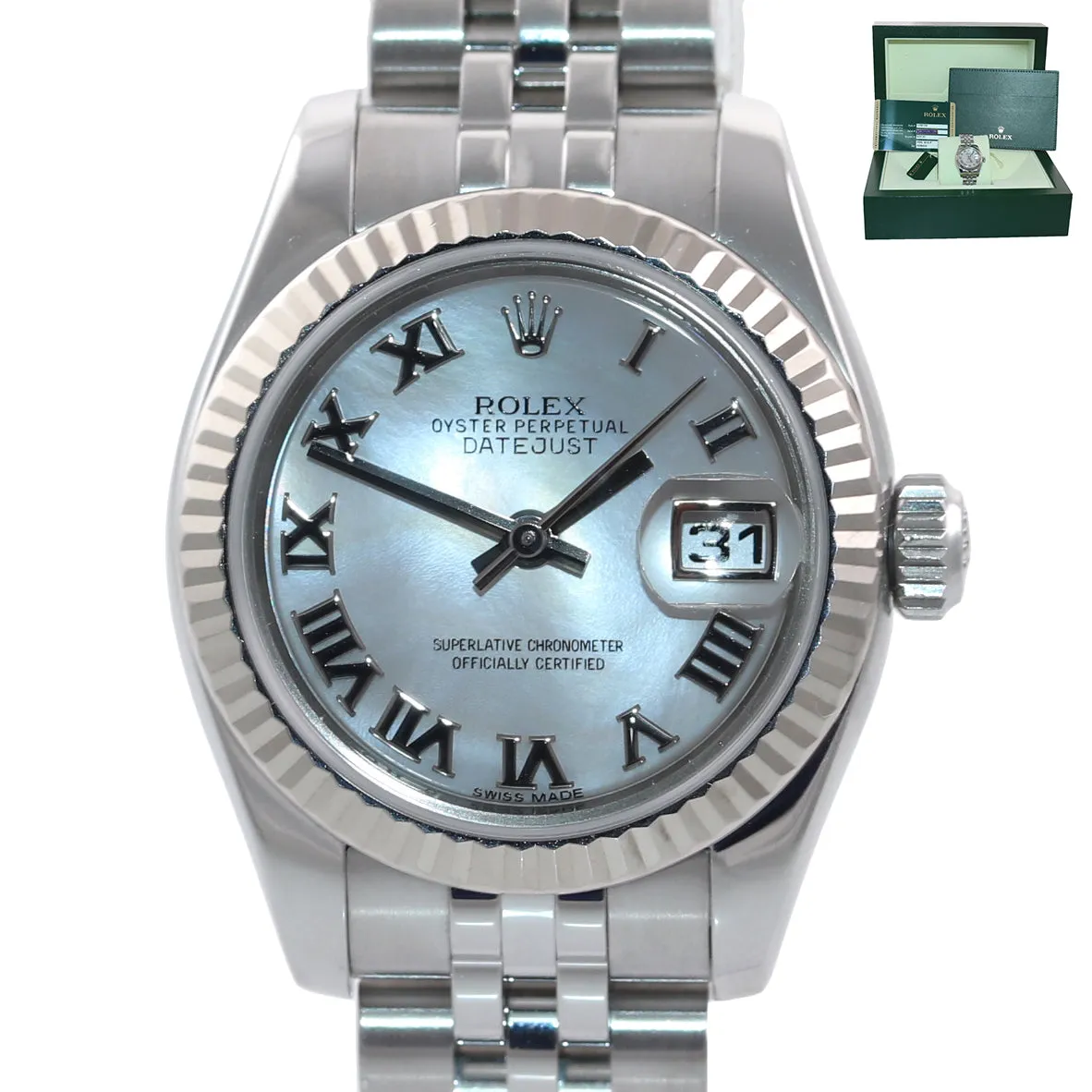 2014 Papers Ladies Rolex 179174 Datejust Pink Roman MOP Jubilee 26mm Watch Box.