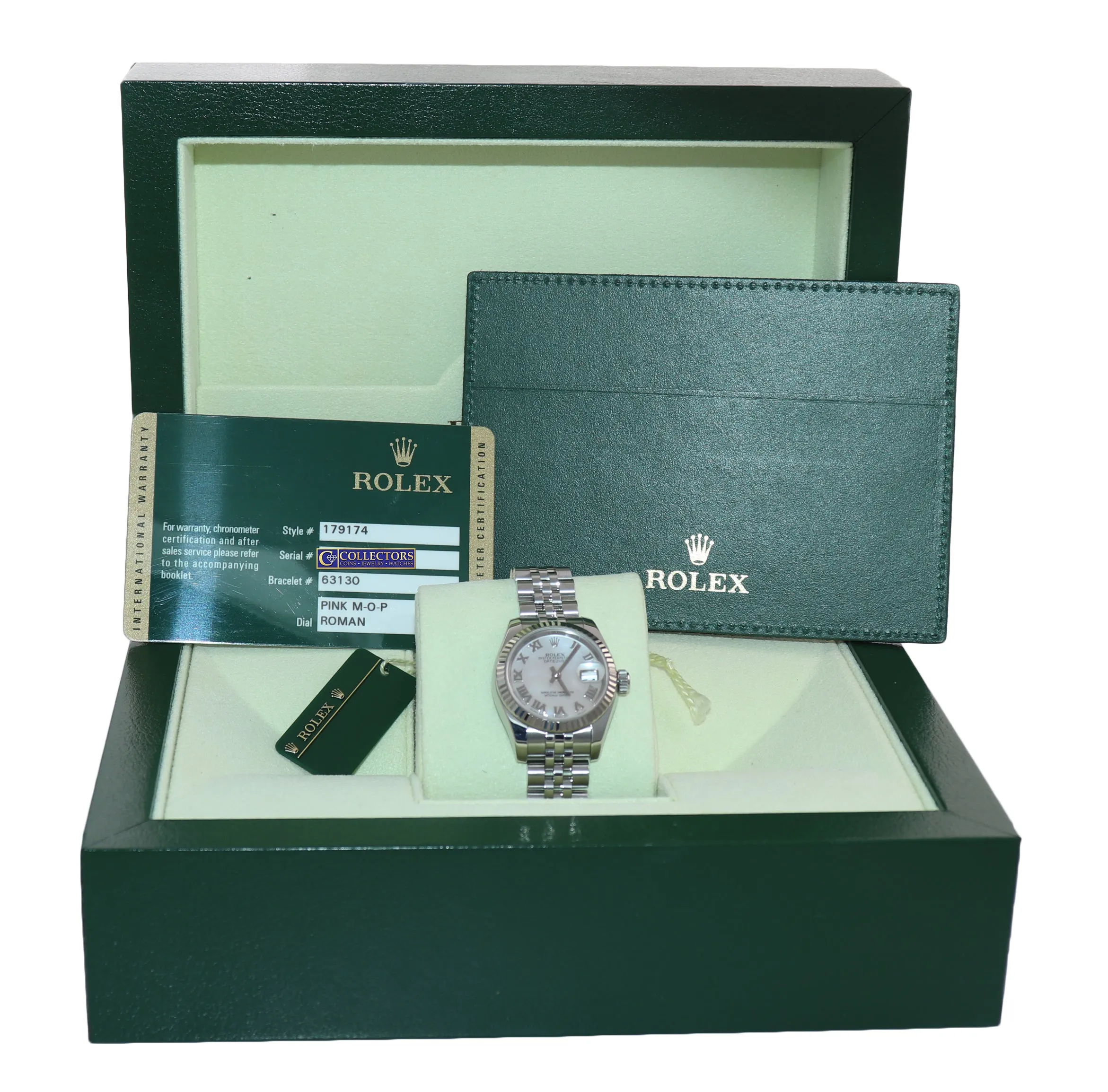2014 Papers Ladies Rolex 179174 Datejust Pink Roman MOP Jubilee 26mm Watch Box.