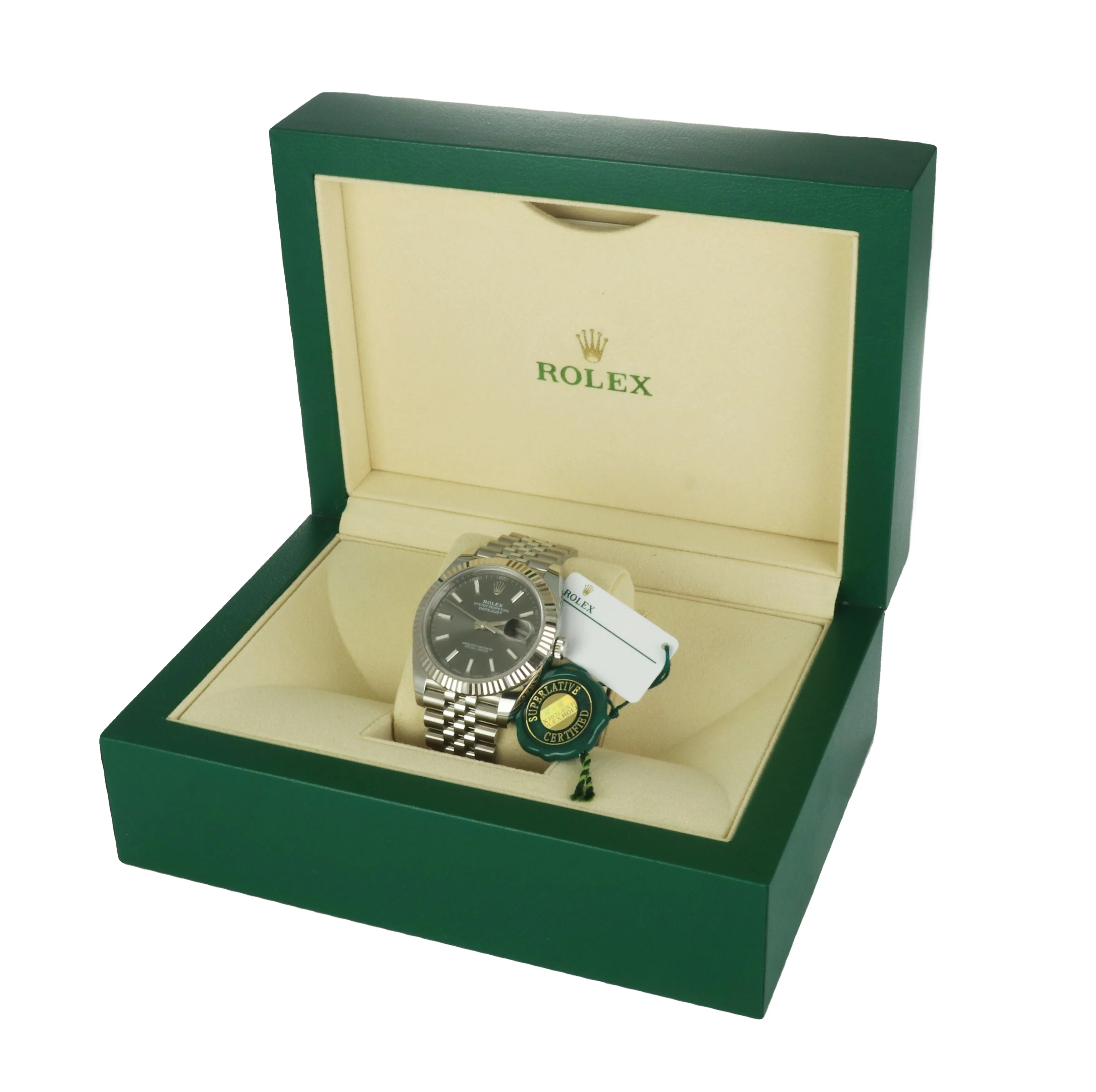 2017 Rolex DateJust 41 126334 Gray Rhodium 41mm Fluted Gold Stainless Jubilee