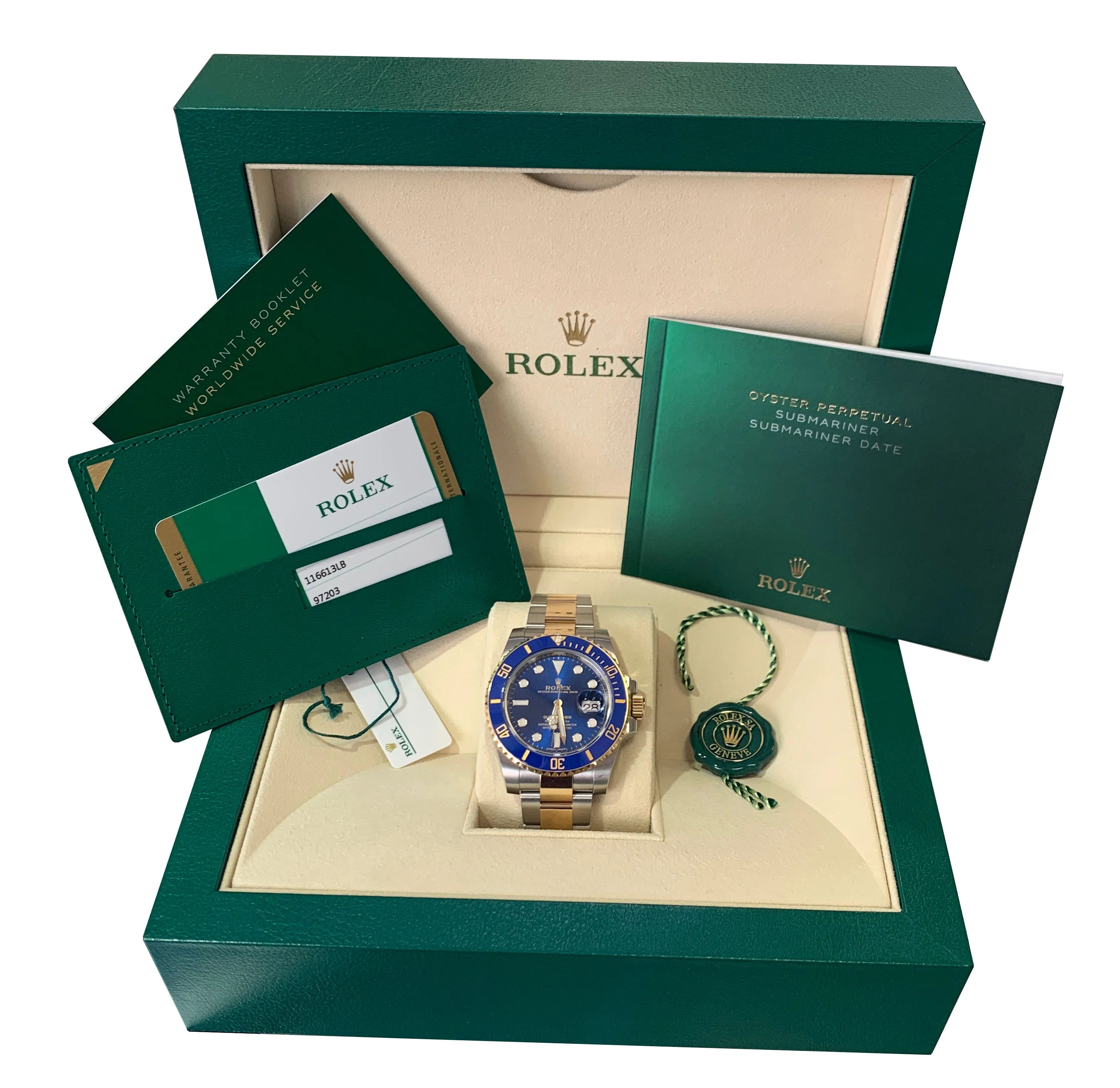 2019 SUNBURST Rolex Submariner Ceramic 116613 LB Two-Tone Gold Blue Dive Watch