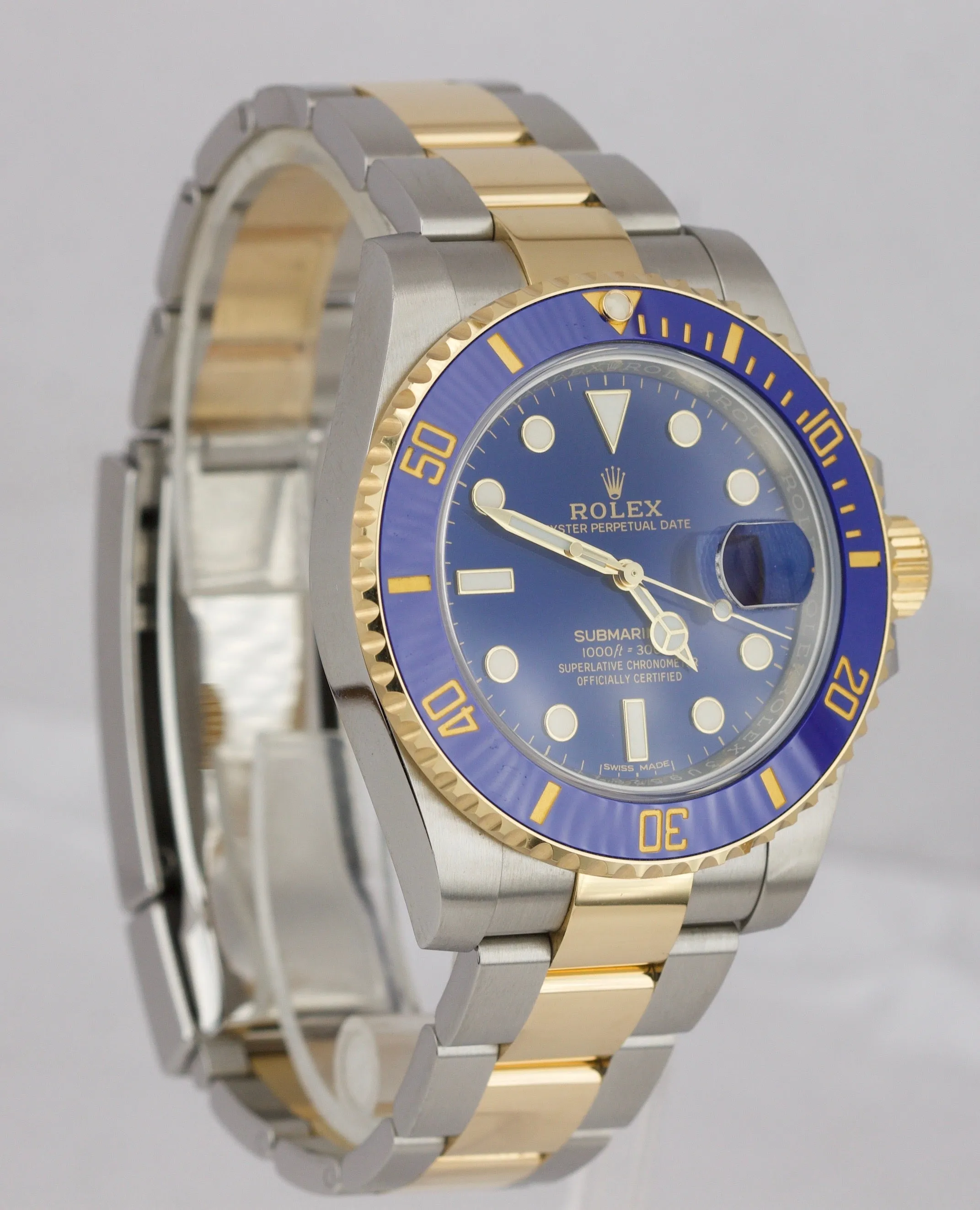 2019 SUNBURST Rolex Submariner Ceramic 116613 LB Two-Tone Gold Blue Dive Watch