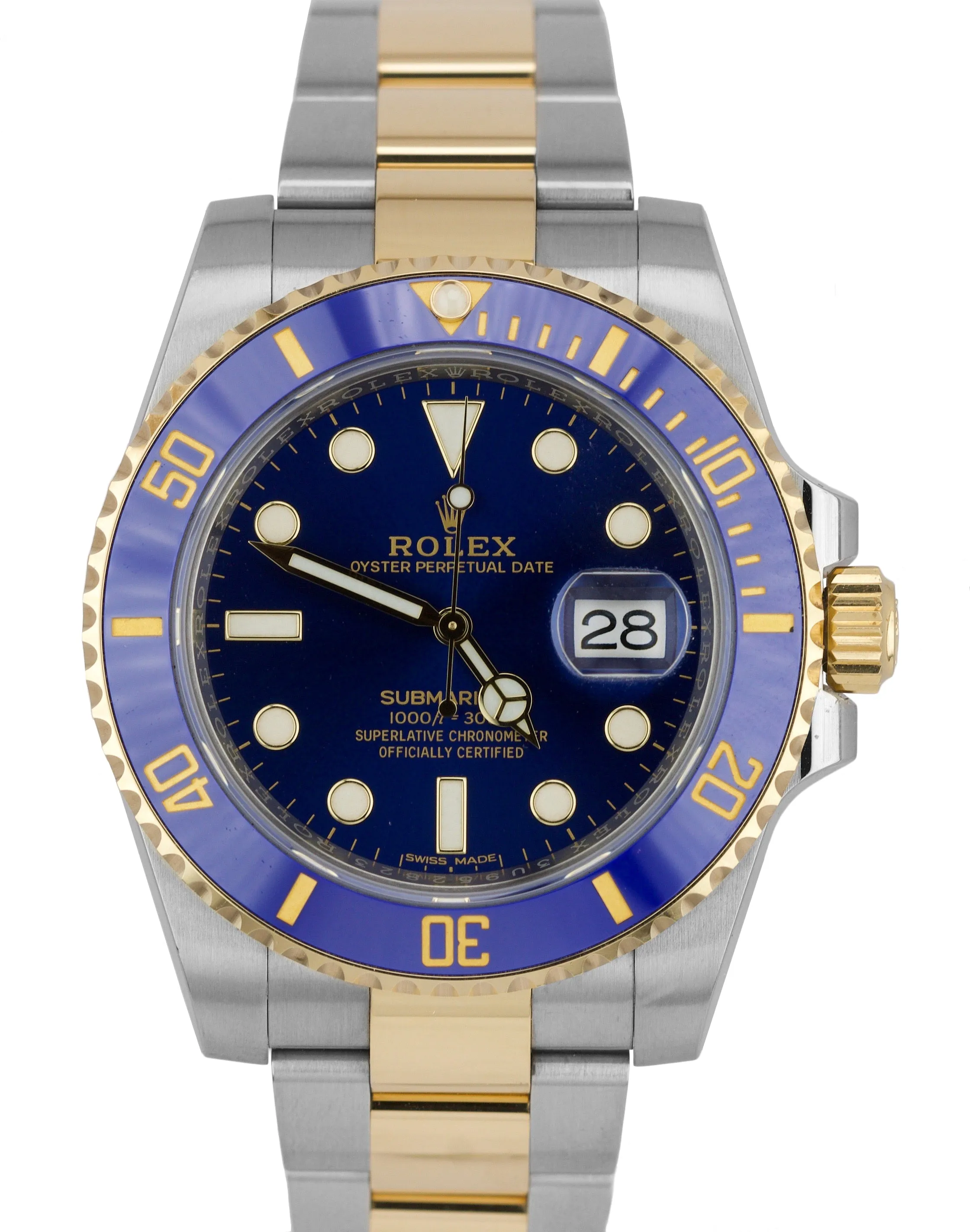 2019 SUNBURST Rolex Submariner Ceramic 116613 LB Two-Tone Gold Blue Dive Watch
