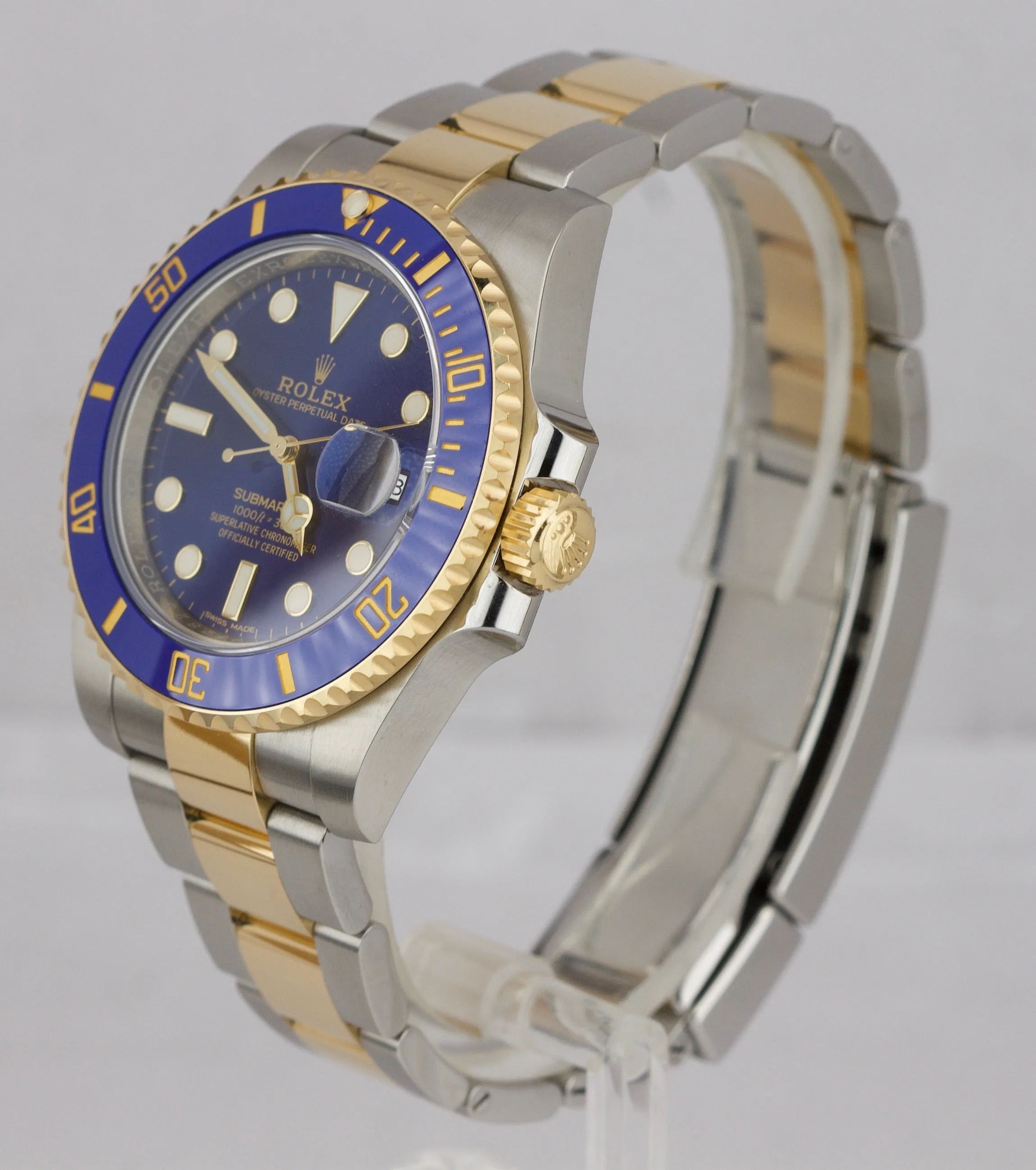 2019 SUNBURST Rolex Submariner Ceramic 116613 LB Two-Tone Gold Blue Dive Watch