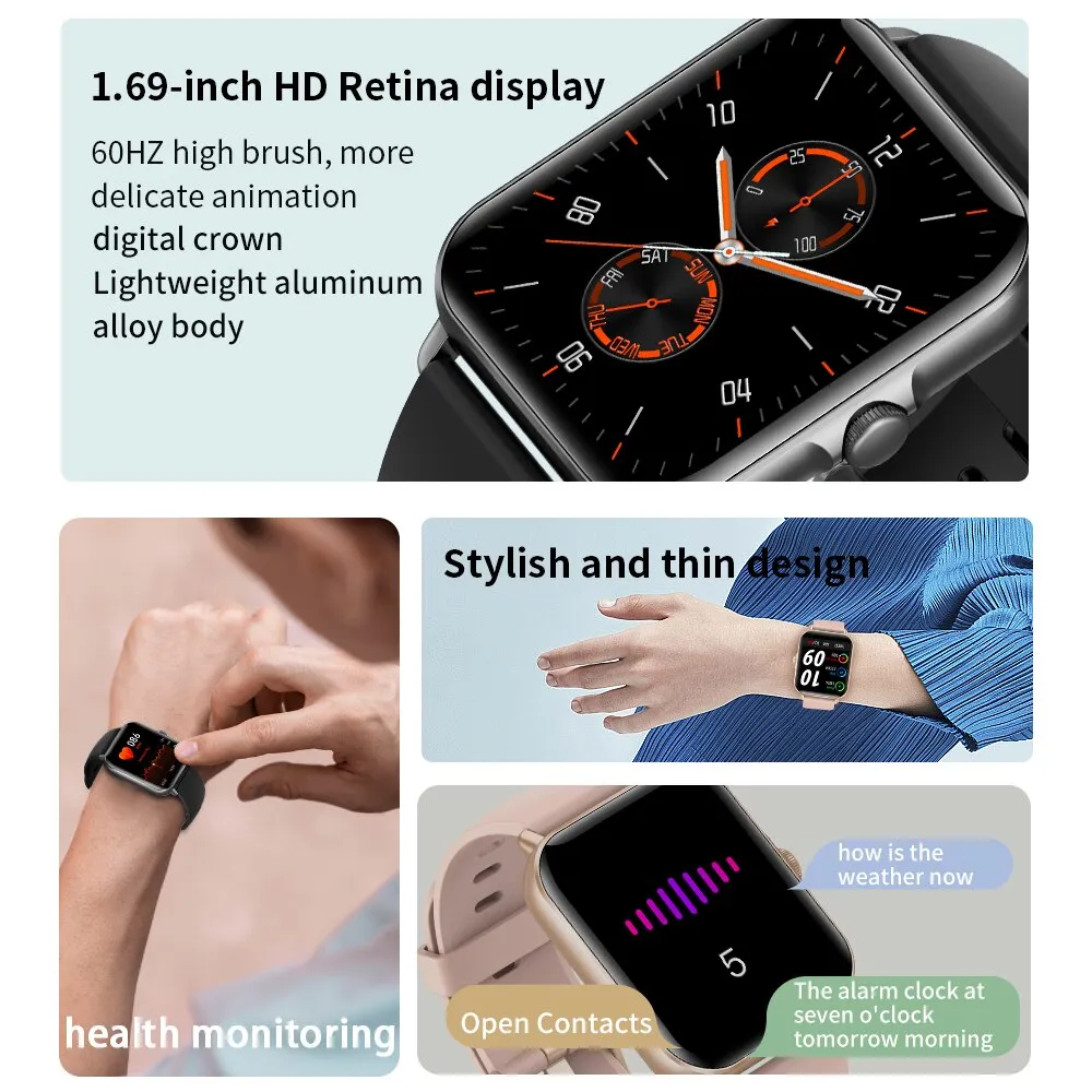 2022 Black Color Screen Men Smart Watch Full Touch Bluetooth Call Fitness Tracker Blood Pressure Smart Clock Ladies SmartWatch