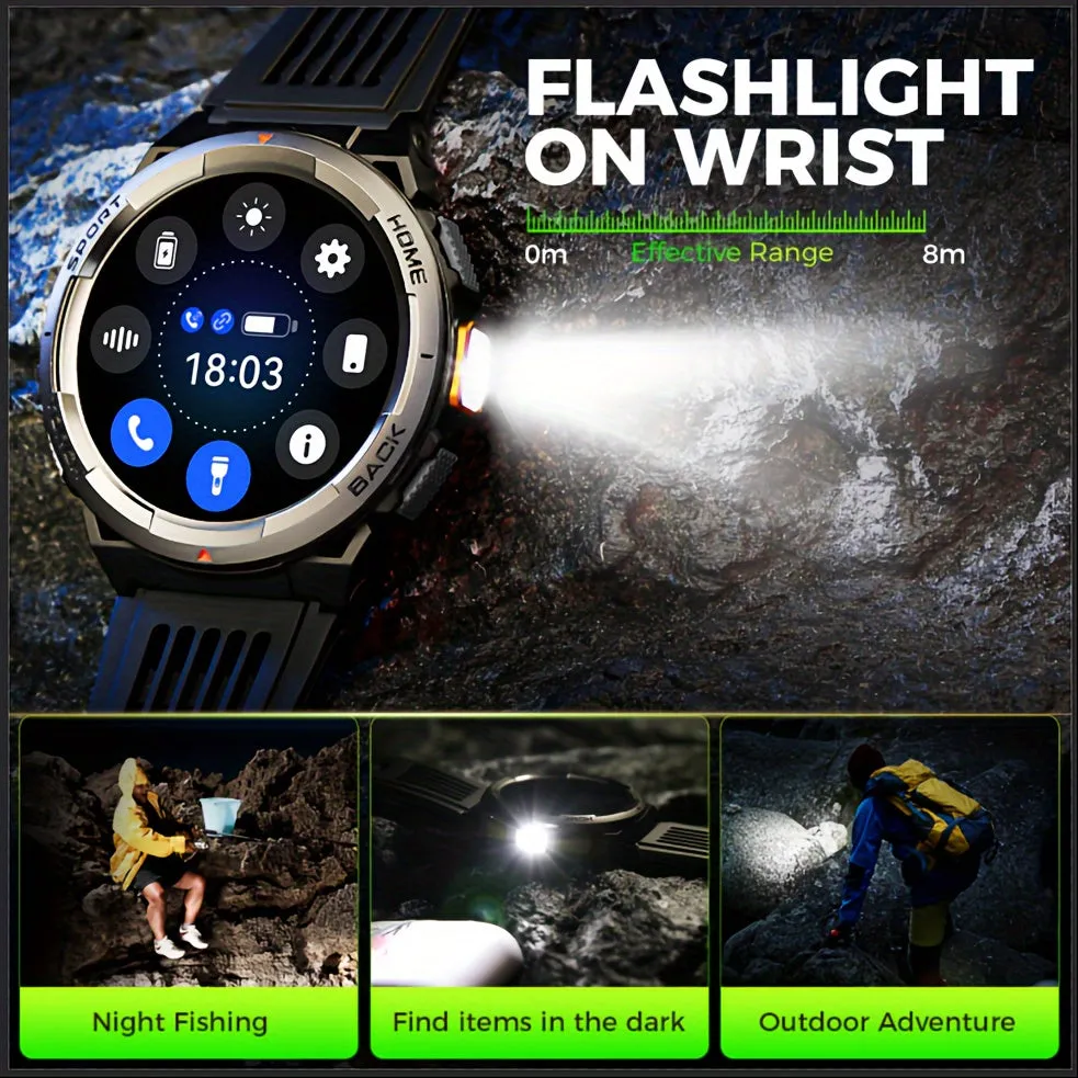 2024 EIGIIS Smart Watches for Men with LED Flashlight 1.45’’ HD Rugged Smartwatch (Answer/Make Call) with Compass Altitude Barometer SOS Alarming Fitness Tracker For Heart Rate Monitor Compatible With IOS And Android Phones