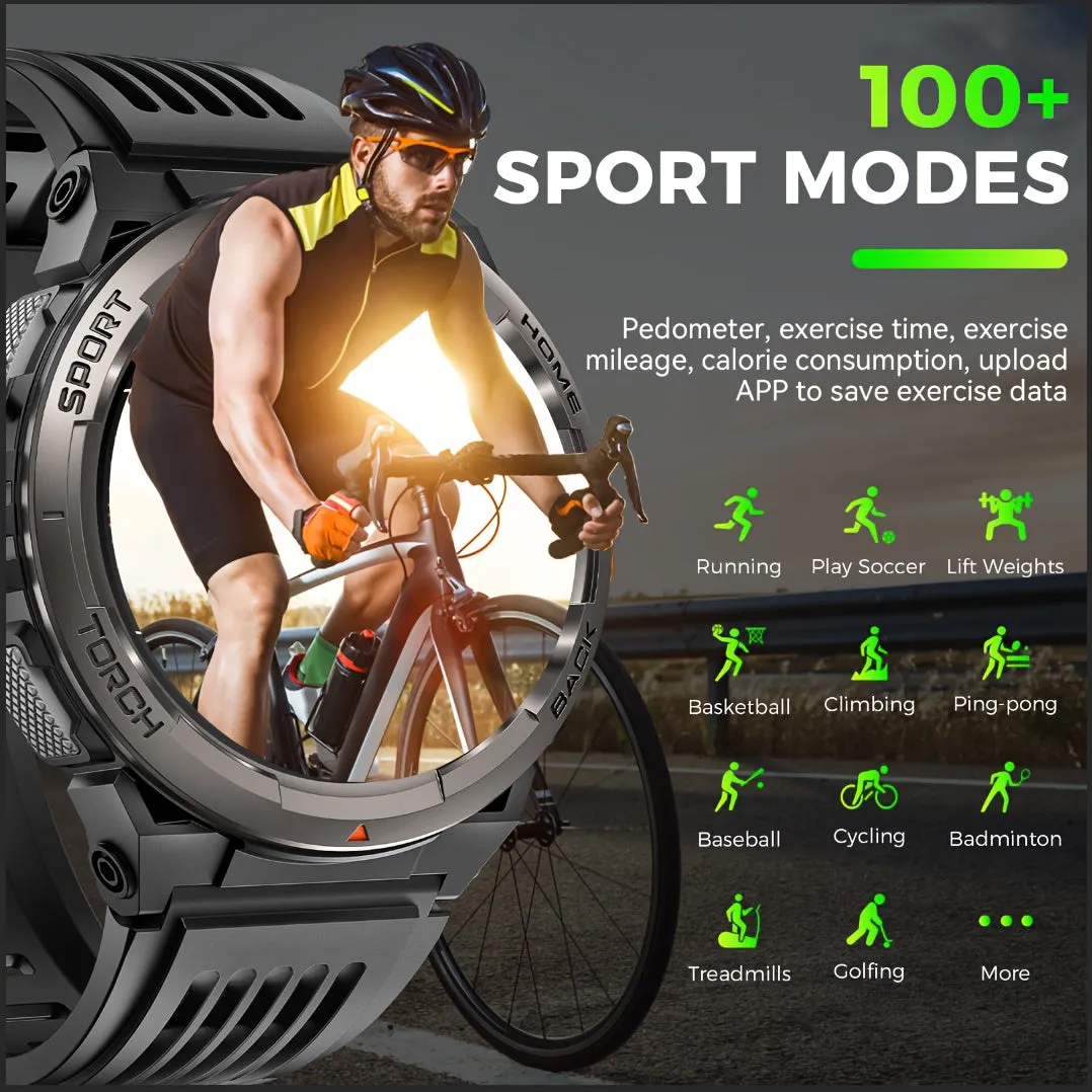 2024 EIGIIS Smart Watches for Men with LED Flashlight 1.45’’ HD Rugged Smartwatch (Answer/Make Call) with Compass Altitude Barometer SOS Alarming Fitness Tracker For Heart Rate Monitor Compatible With IOS And Android Phones