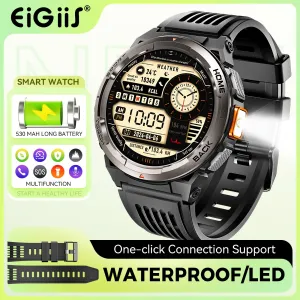 2024 EIGIIS Smart Watches for Men with LED Flashlight 1.45’’ HD Rugged Smartwatch (Answer/Make Call) with Compass Altitude Barometer SOS Alarming Fitness Tracker For Heart Rate Monitor Compatible With IOS And Android Phones