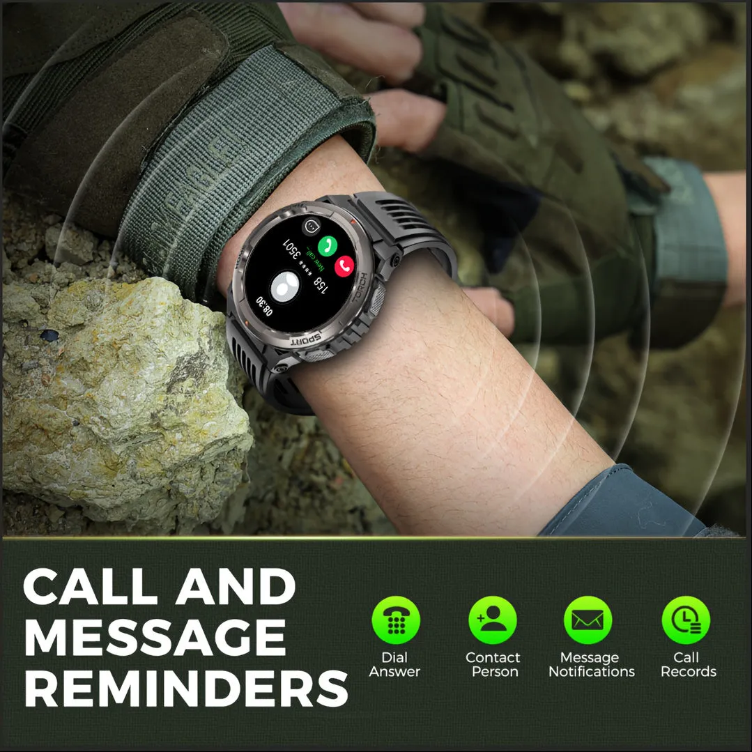 2024 EIGIIS Smart Watches for Men with LED Flashlight 1.45’’ HD Rugged Smartwatch (Answer/Make Call) with Compass Altitude Barometer SOS Alarming Fitness Tracker For Heart Rate Monitor Compatible With IOS And Android Phones