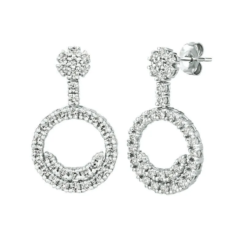 2.06 Carat Natural Diamond Drop Earrings G SI 14K White Gold 1.06''