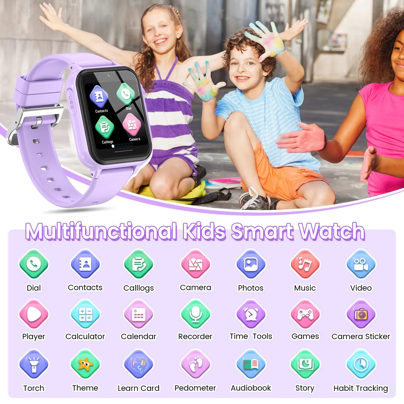 2G Smart Watch for Kids Gift for Girls Ages 4-12 - Includes Screen Protector, 30  Games, 140 Learning Cards, HD Touch Screen, Camera, Music, Pedometer - Fun & Educational Birthday Gift Idea (Pink)