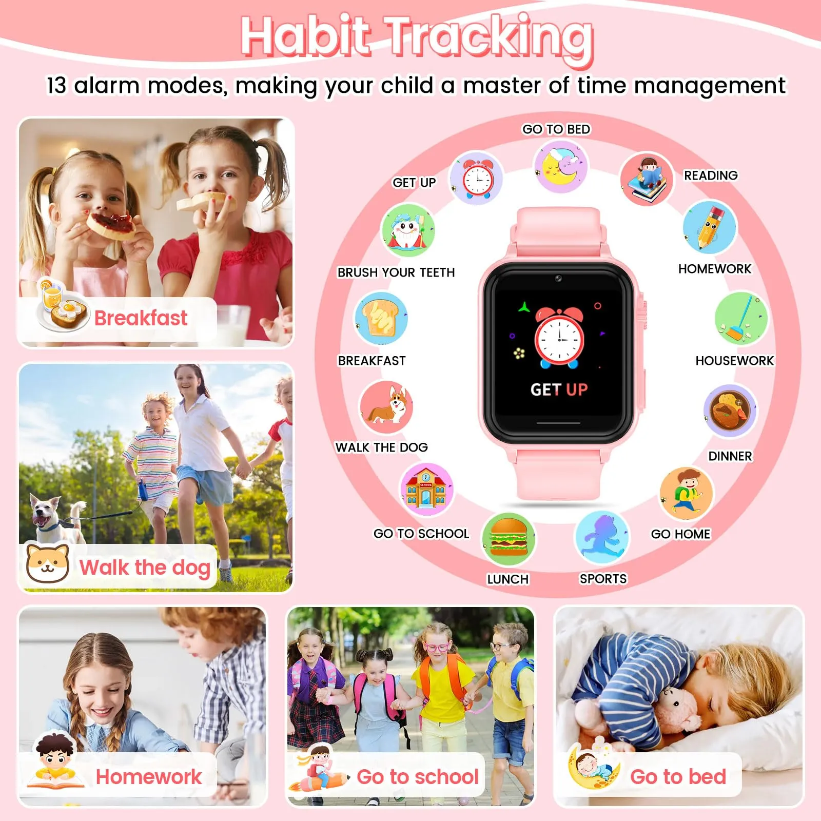 2G Smart Watch for Kids Gift for Girls Ages 4-12 - Includes Screen Protector, 30  Games, 140 Learning Cards, HD Touch Screen, Camera, Music, Pedometer - Fun & Educational Birthday Gift Idea (Pink)