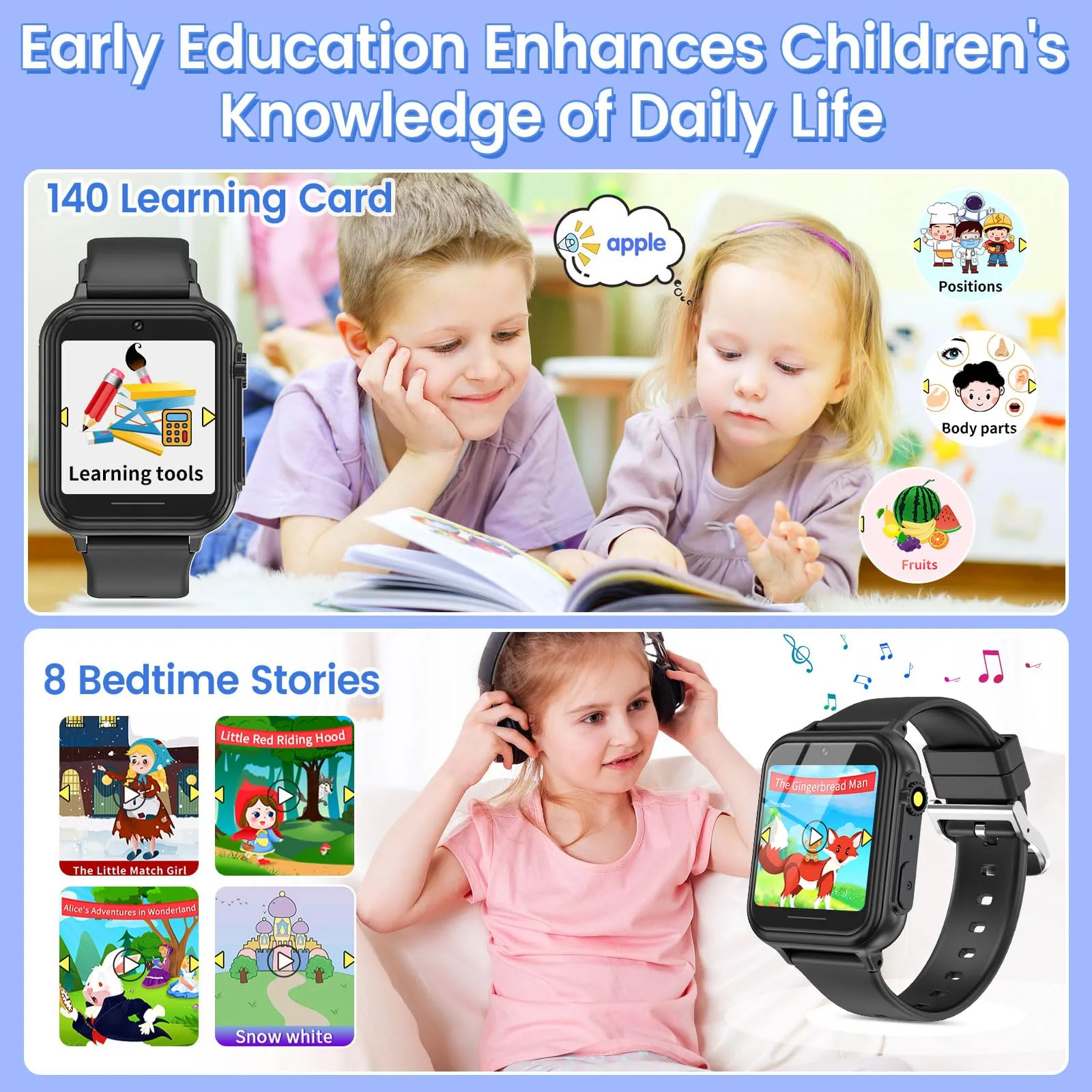 2G Smart Watch for Kids Gift for Girls Ages 4-12 - Includes Screen Protector, 30  Games, 140 Learning Cards, HD Touch Screen, Camera, Music, Pedometer - Fun & Educational Birthday Gift Idea (Pink)