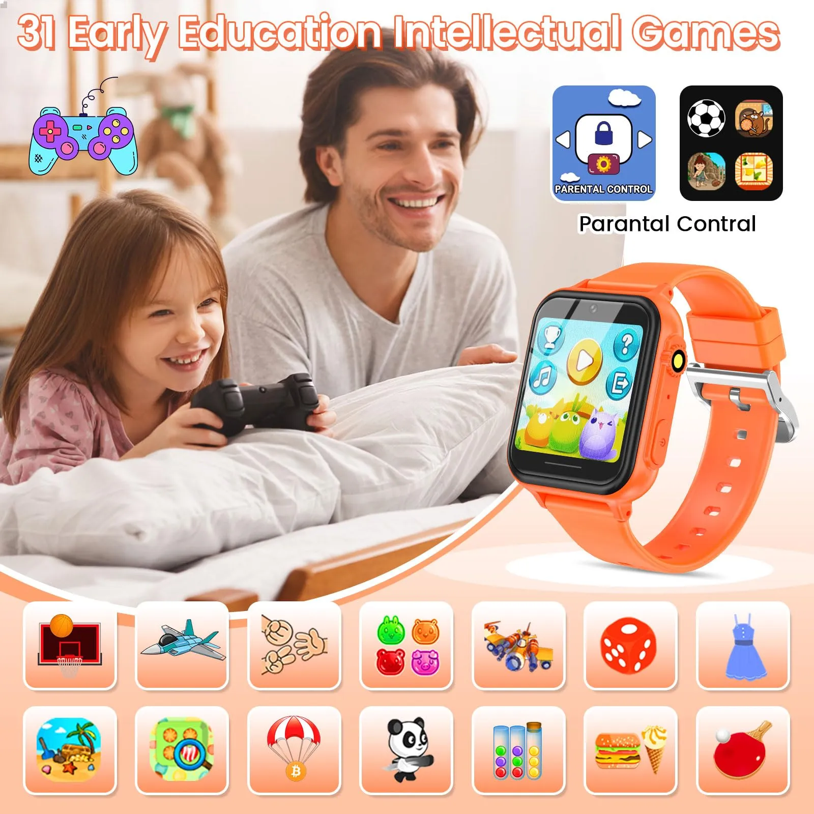 2G Smart Watch for Kids Gift for Girls Ages 4-12 - Includes Screen Protector, 30  Games, 140 Learning Cards, HD Touch Screen, Camera, Music, Pedometer - Fun & Educational Birthday Gift Idea (Pink)
