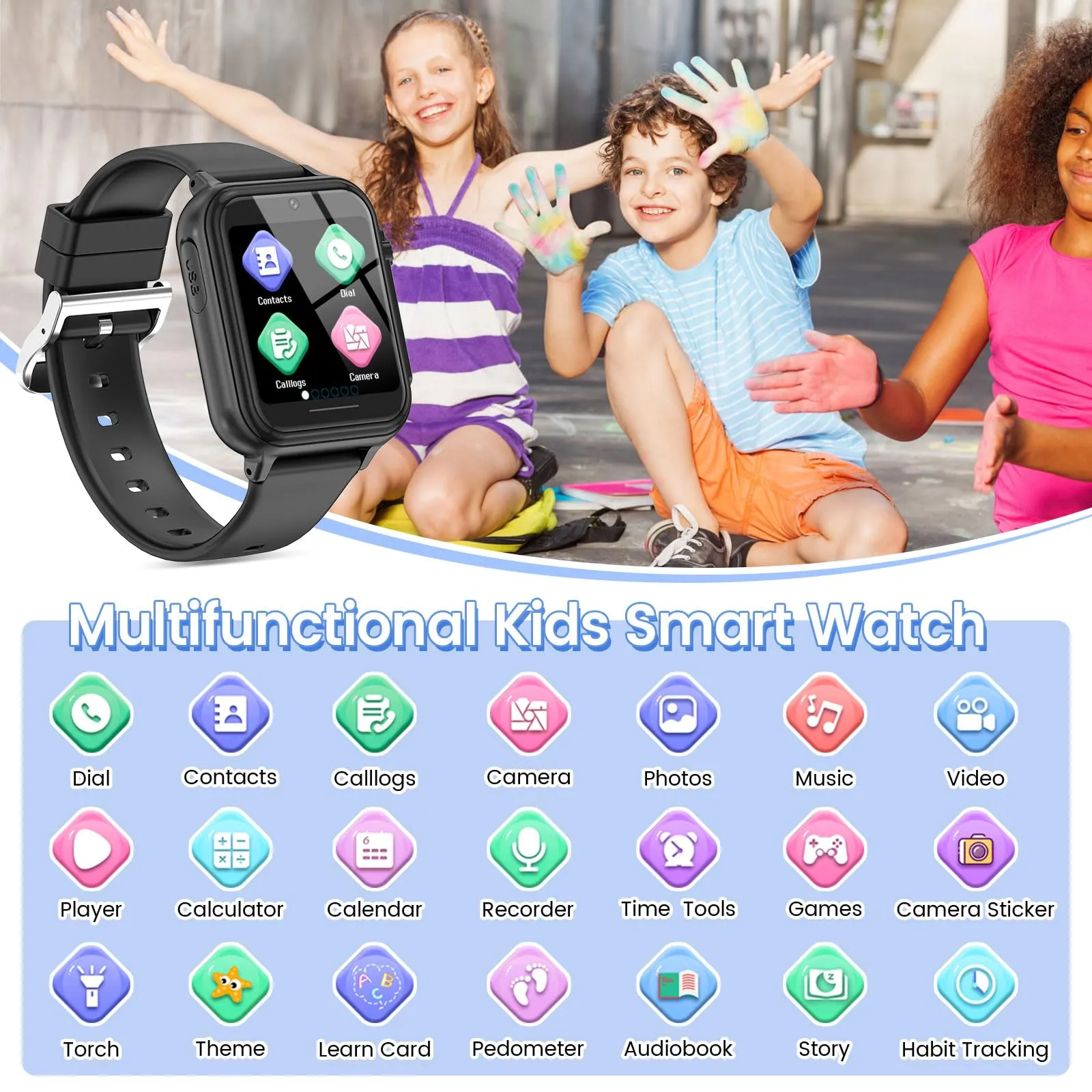 2G Smart Watch for Kids Gift for Girls Ages 4-12 - Includes Screen Protector, 30  Games, 140 Learning Cards, HD Touch Screen, Camera, Music, Pedometer - Fun & Educational Birthday Gift Idea (Pink)