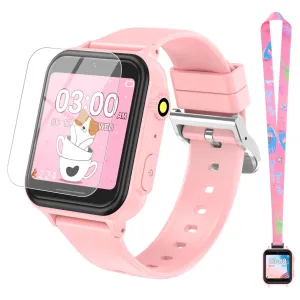2G Smart Watch for Kids Gift for Girls Ages 4-12 - Includes Screen Protector, 30  Games, 140 Learning Cards, HD Touch Screen, Camera, Music, Pedometer - Fun & Educational Birthday Gift Idea (Pink)