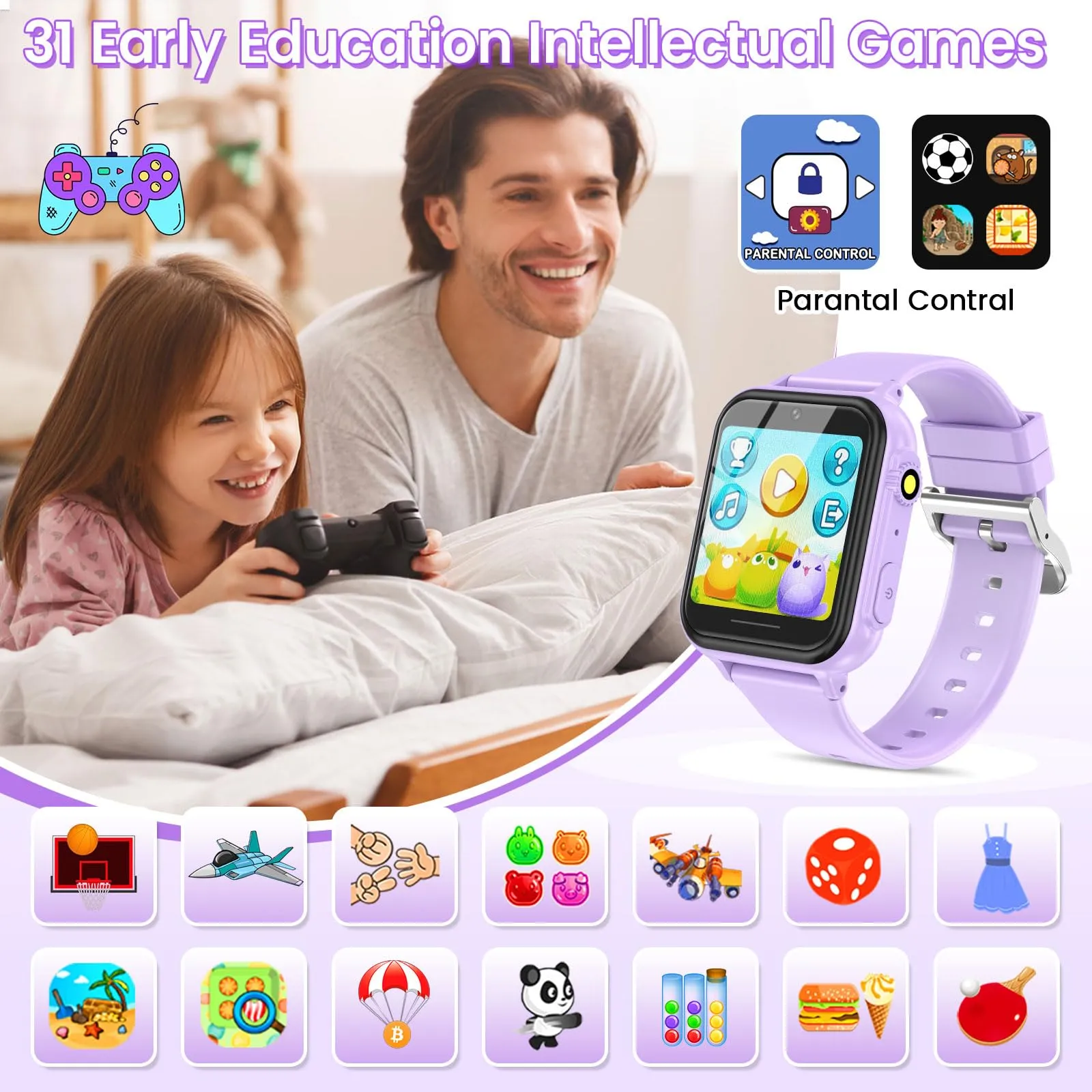 2G Smart Watch for Kids Gift for Girls Ages 4-12 - Includes Screen Protector, 30  Games, 140 Learning Cards, HD Touch Screen, Camera, Music, Pedometer - Fun & Educational Birthday Gift Idea (Pink)