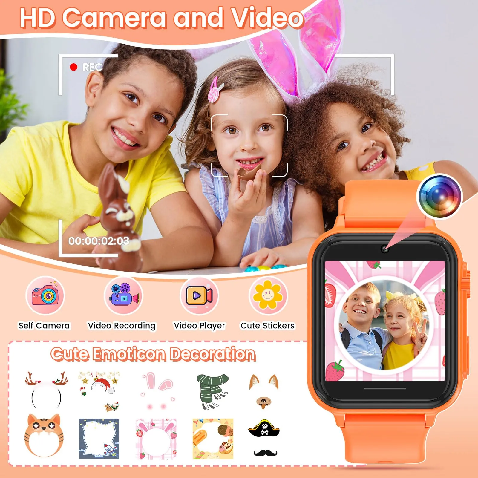 2G Smart Watch for Kids Gift for Girls Ages 4-12 - Includes Screen Protector, 30  Games, 140 Learning Cards, HD Touch Screen, Camera, Music, Pedometer - Fun & Educational Birthday Gift Idea (Pink)