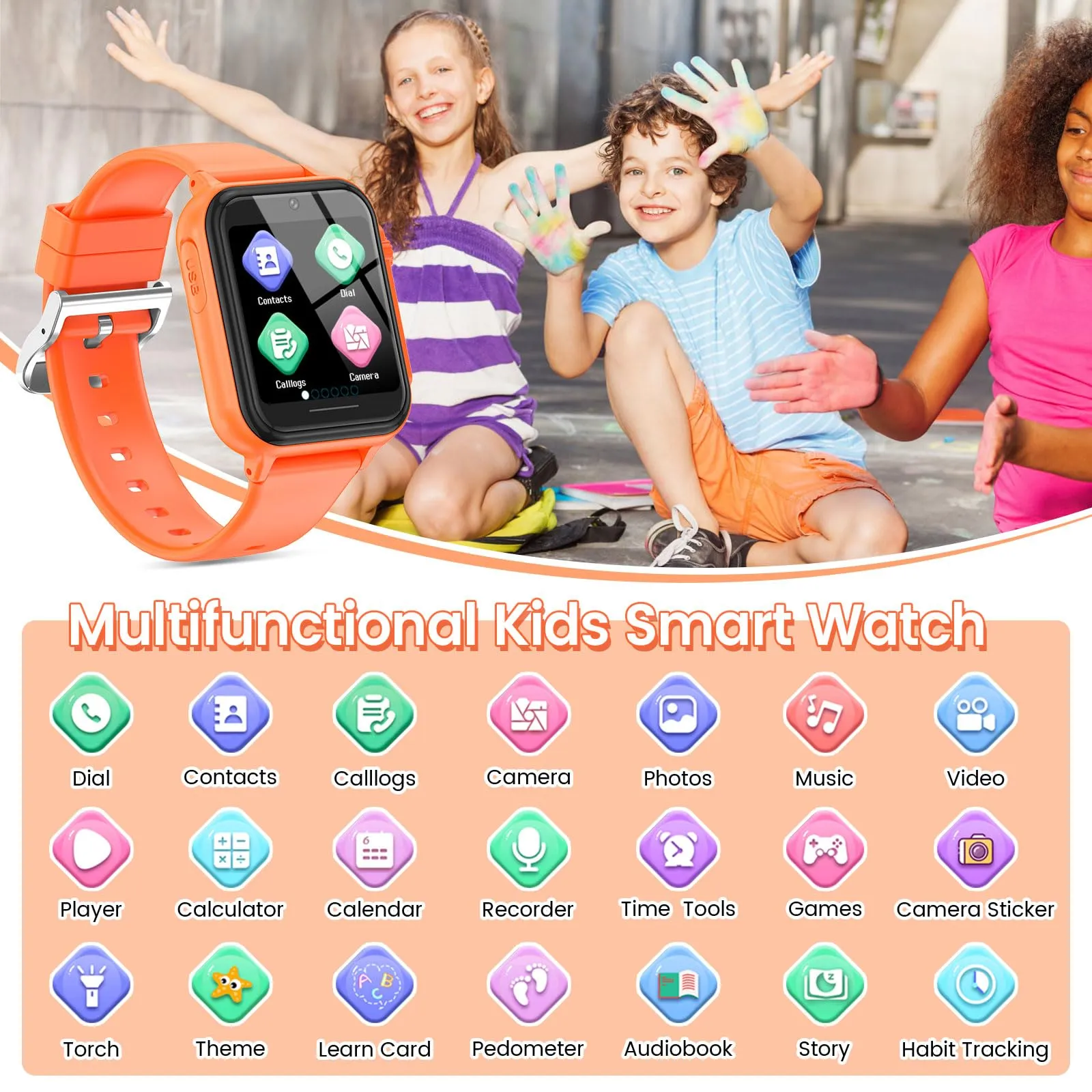 2G Smart Watch for Kids Gift for Girls Ages 4-12 - Includes Screen Protector, 30  Games, 140 Learning Cards, HD Touch Screen, Camera, Music, Pedometer - Fun & Educational Birthday Gift Idea (Pink)