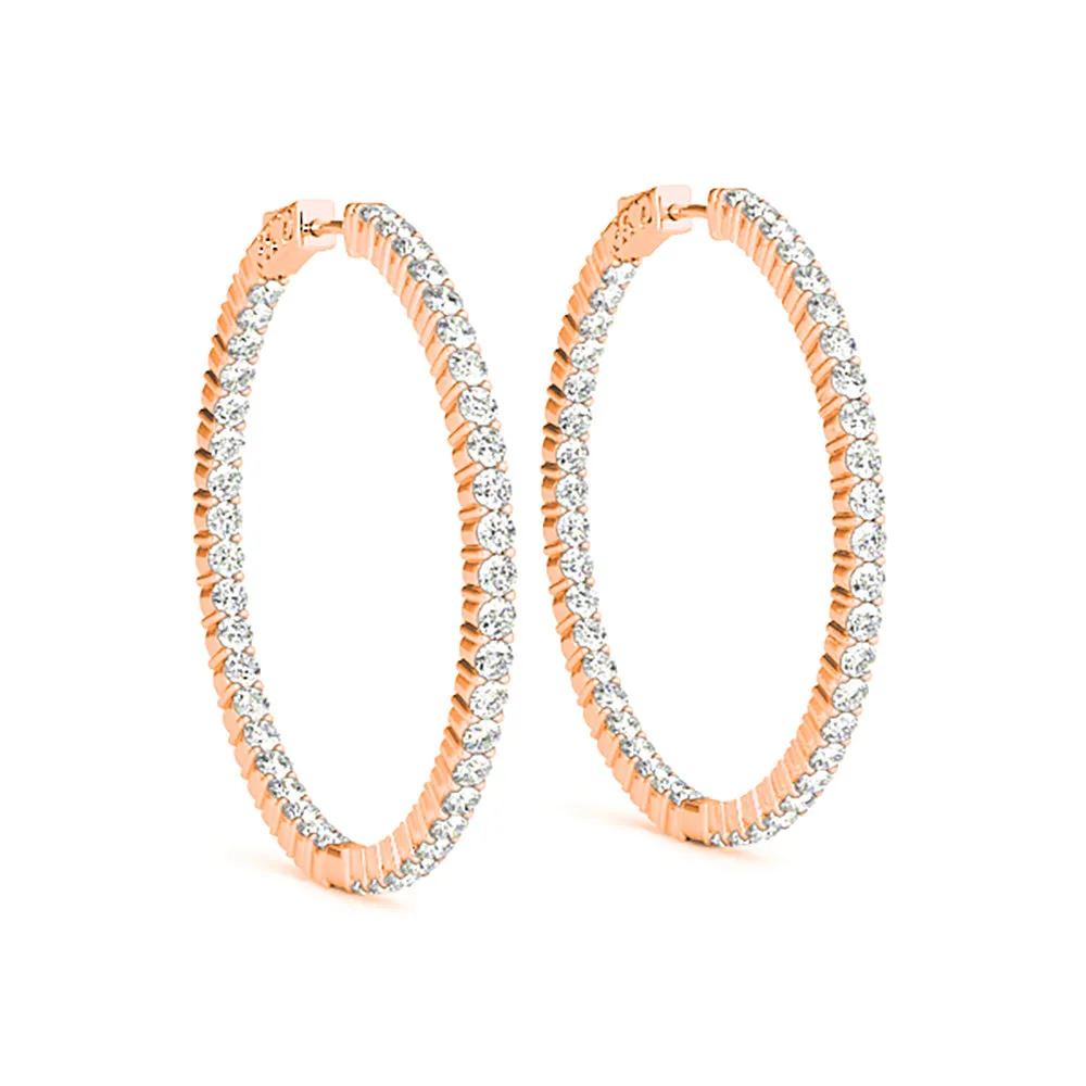3.00 ctw Diamond Hoop Earrings Inside-Out Style Shared Prong Setting