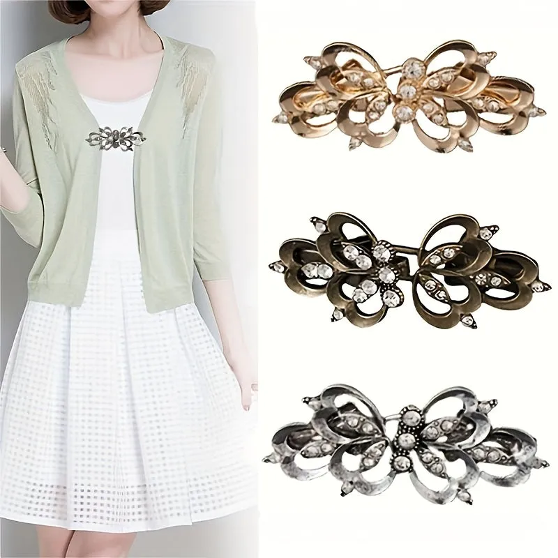 3pcs Vintage Rhinestone Sweater Clips Cardigan & Scarf Pins Non Slip Brooches