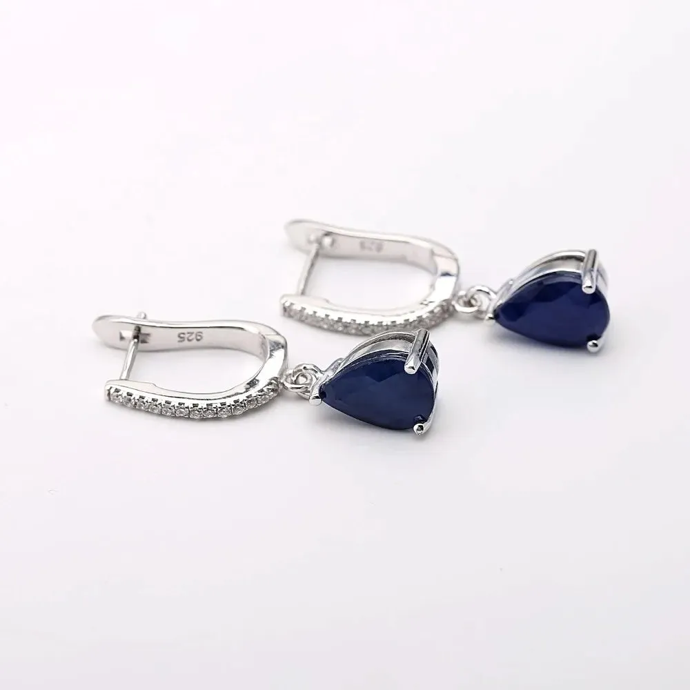 5.05Ct Natural Blue Sapphire Drop Earrings – 925 Sterling Silver Fine Jewelry