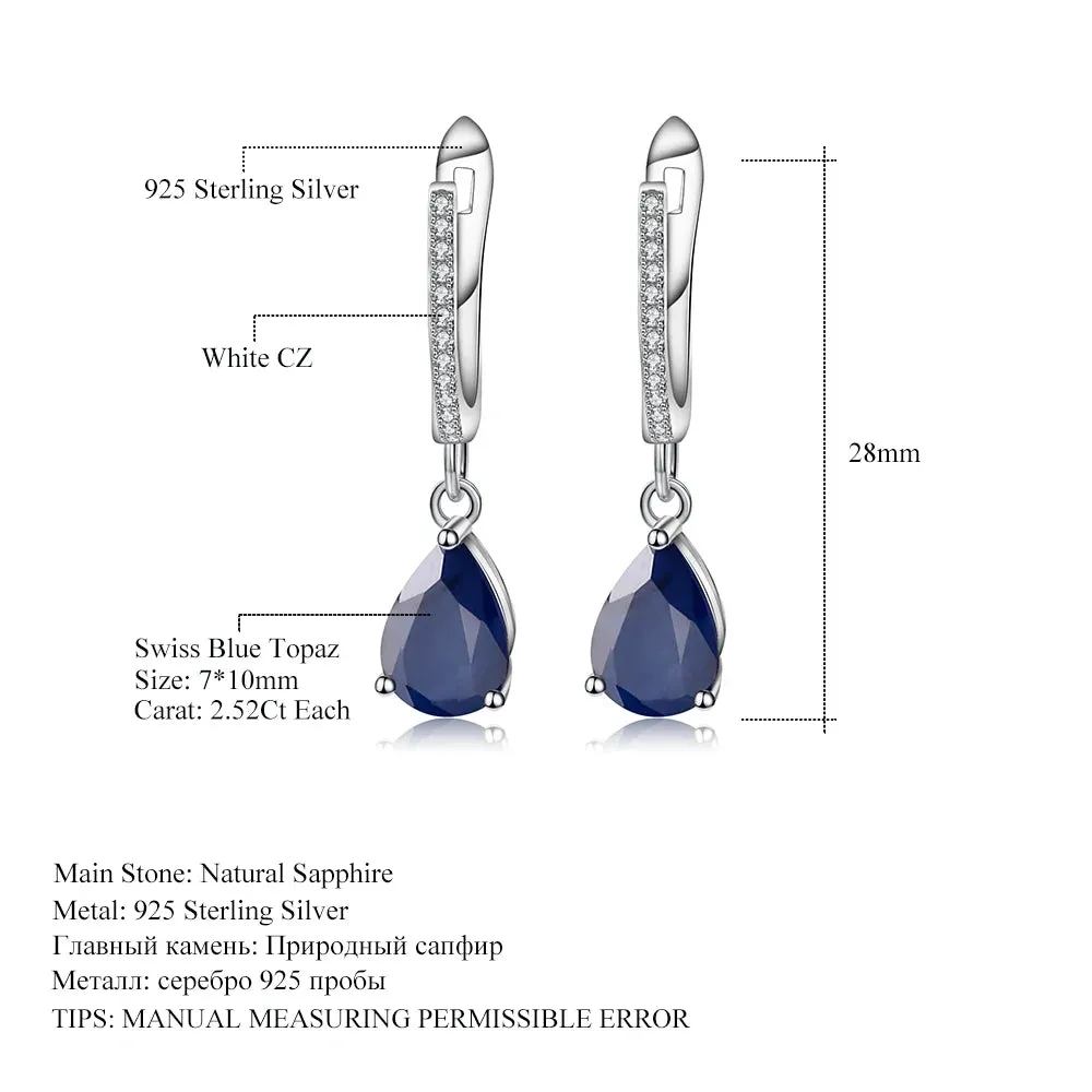 5.05Ct Natural Blue Sapphire Drop Earrings – 925 Sterling Silver Fine Jewelry