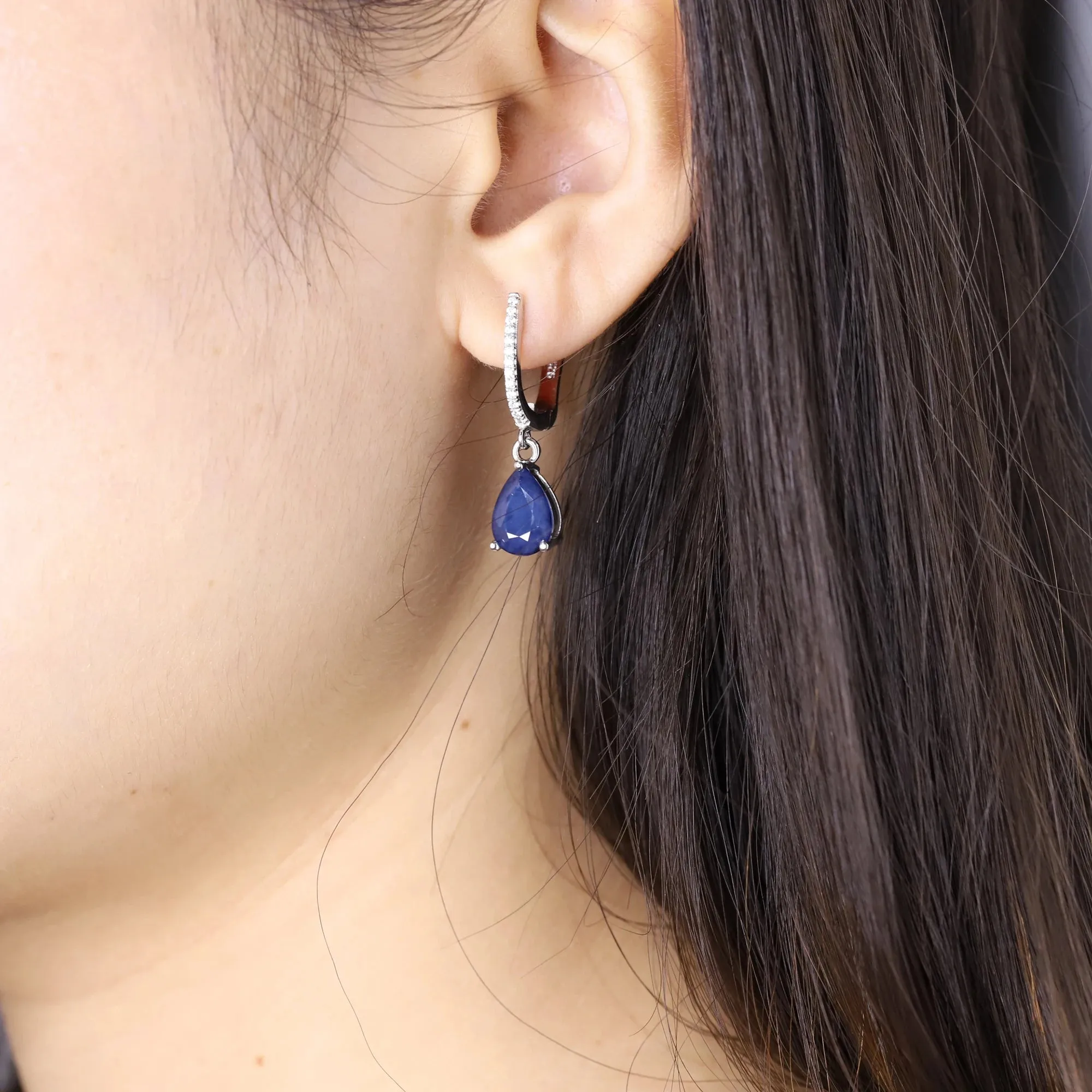 5.05Ct Natural Blue Sapphire Drop Earrings – 925 Sterling Silver Fine Jewelry