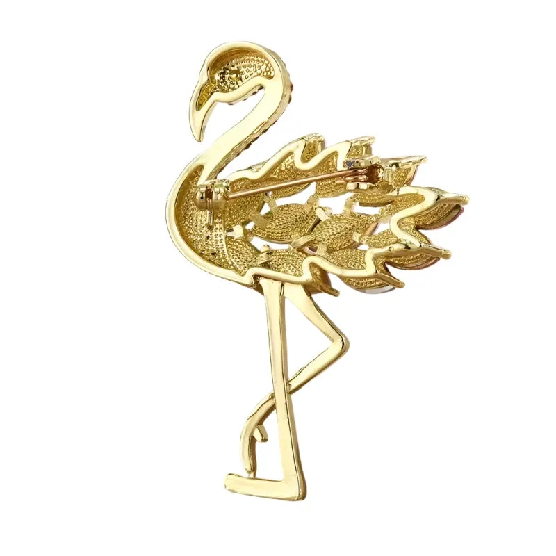 53mm Inlaid Rhinestone Flamingo Bird Brooches Pin Backed For Women Unisex Metal Brooch Jewelry Gifts