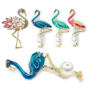 53mm Inlaid Rhinestone Flamingo Bird Brooches Pin Backed For Women Unisex Metal Brooch Jewelry Gifts